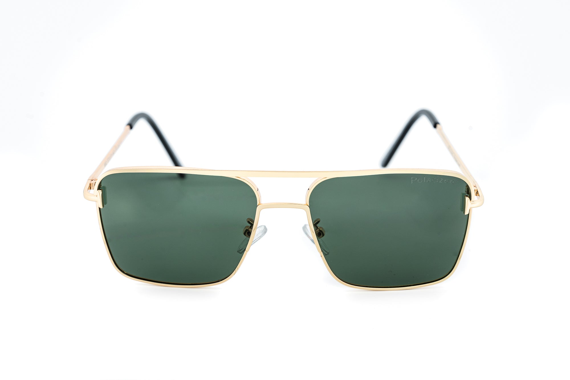 Stravos gold metal square aviator sunglasses with polarized G15 UV lenses front view angle