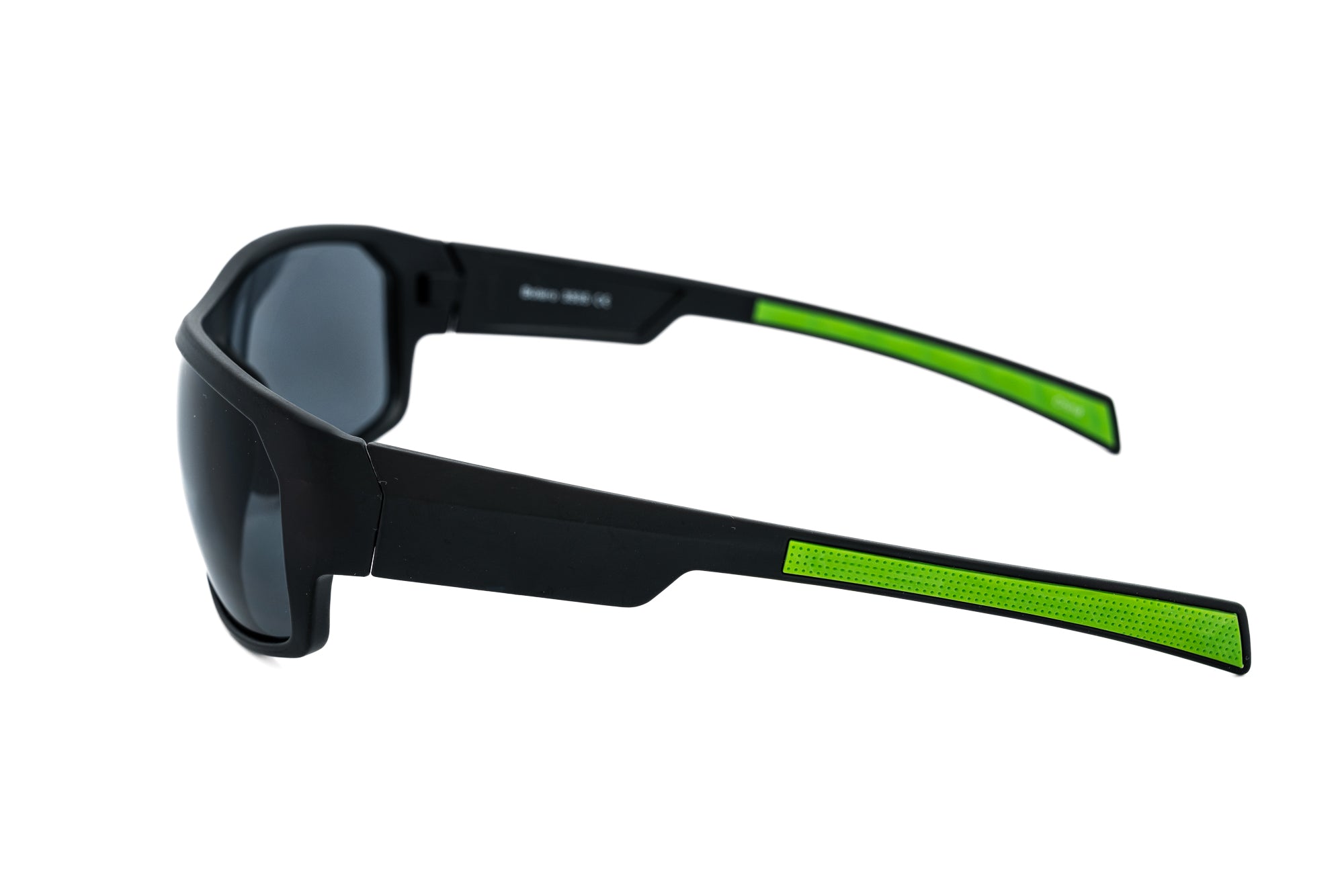 Striker sport sunglasses by Bolero Eyewear with wraparound frame and gray UV lenses side angle view