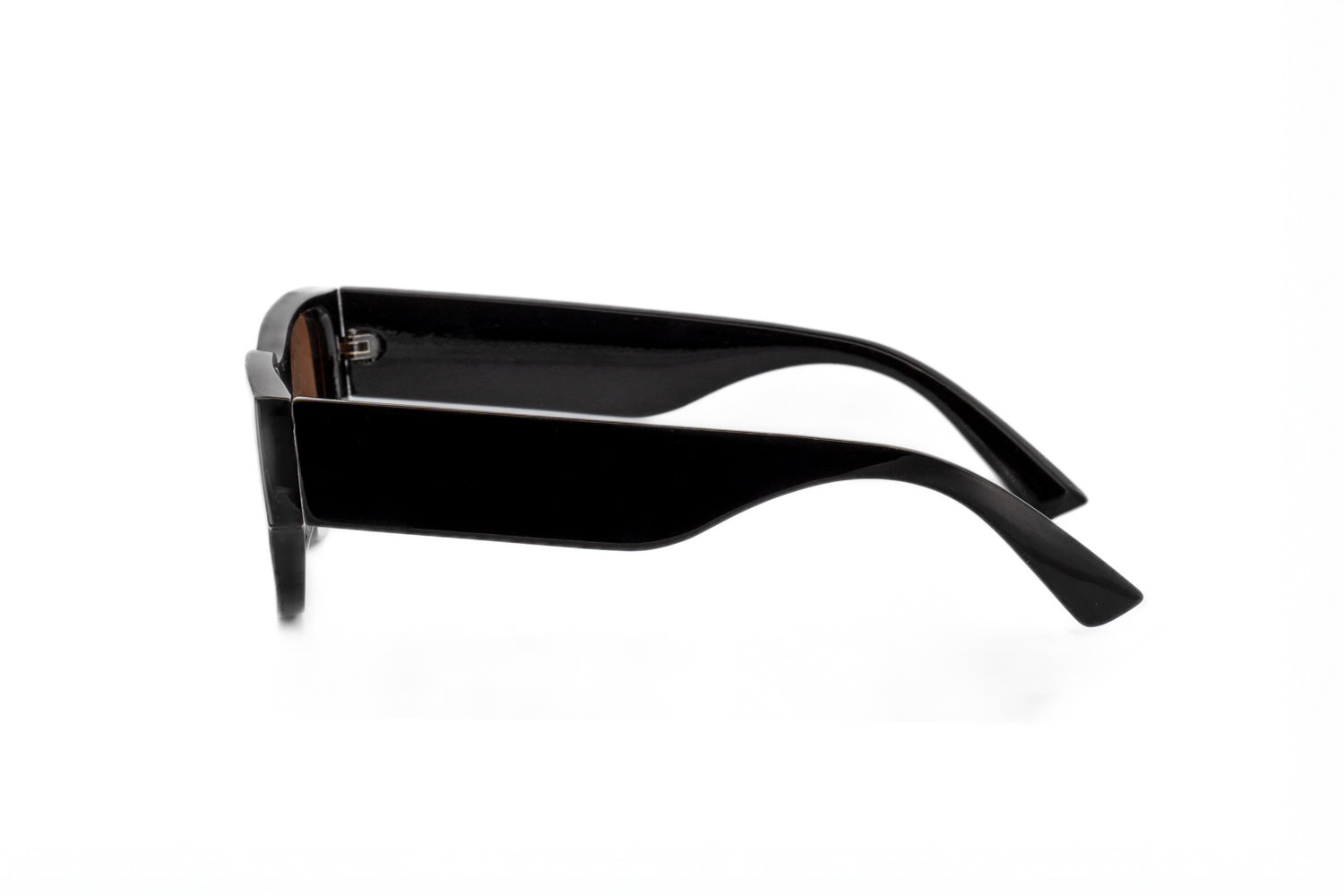 Tatum by Bolero Eyewear rectangular black sunglasses with brown UV lenses side angle view