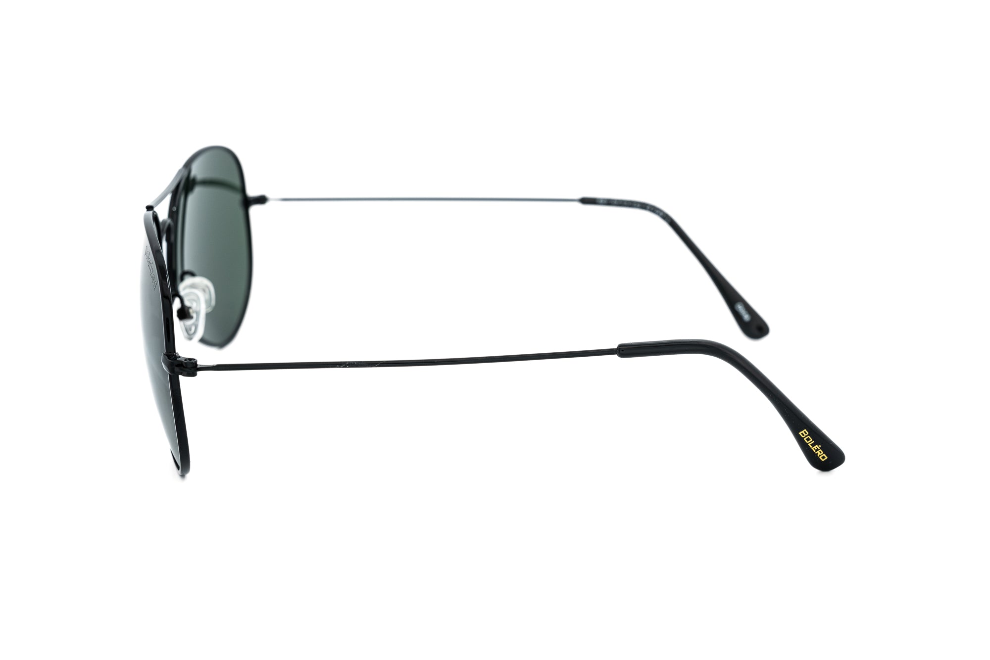 Thurston by Bolero Eyewear Black aviator sunglasses with polarized G15 lenses by Bolero Eyewear side angle view