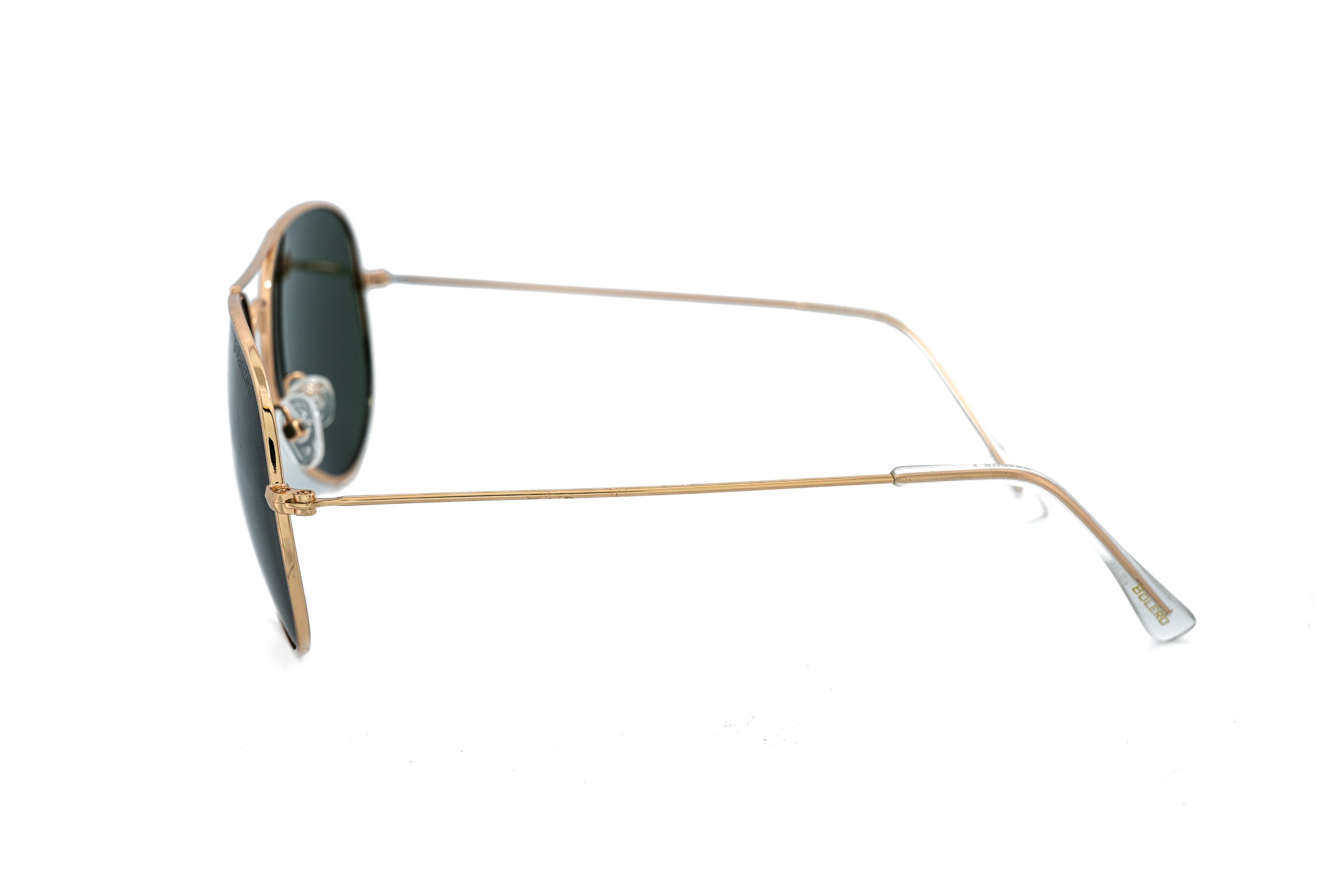 Thurston by Bolero Eyewear Gold frame aviator sunglasses with polarized green lenses side angle view