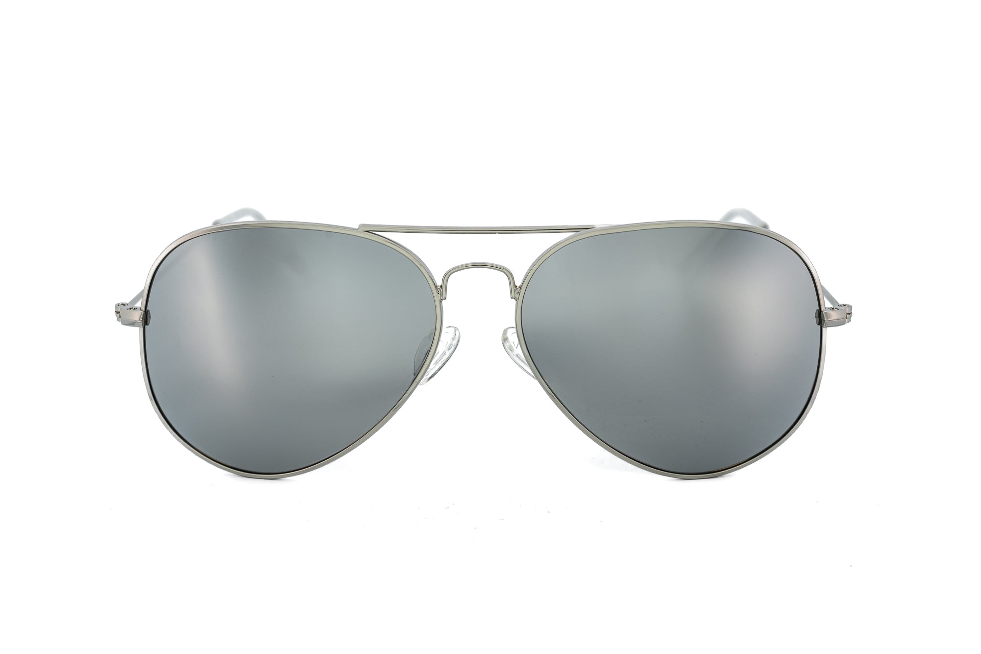 Thurston by Bolero Eyewear metal aviator sunglasses with polarized silver lenses front angle view