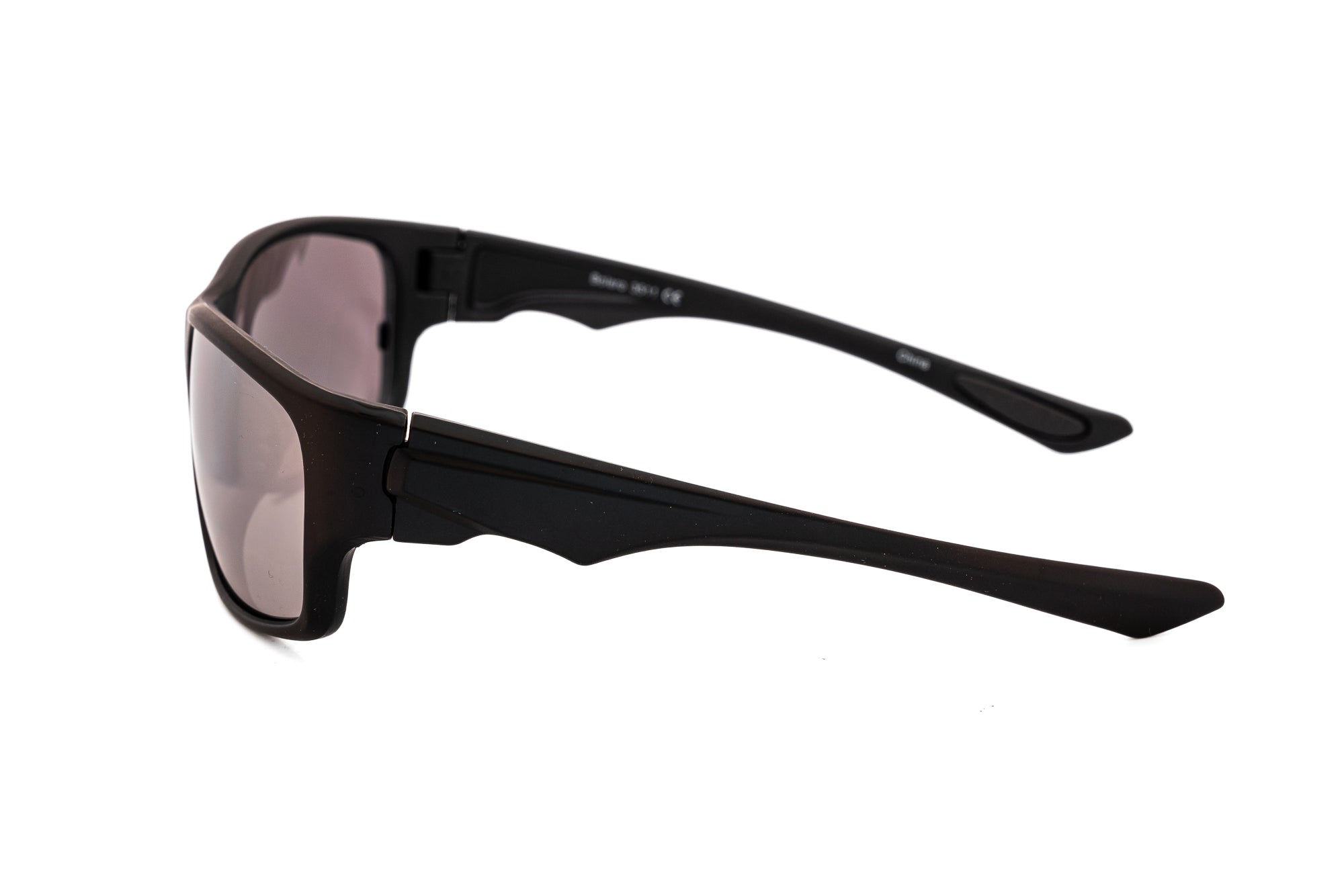 Titanium by Bolero Eyewear black wraparound sport sunglasses with silver mirror UV lenses side angle view