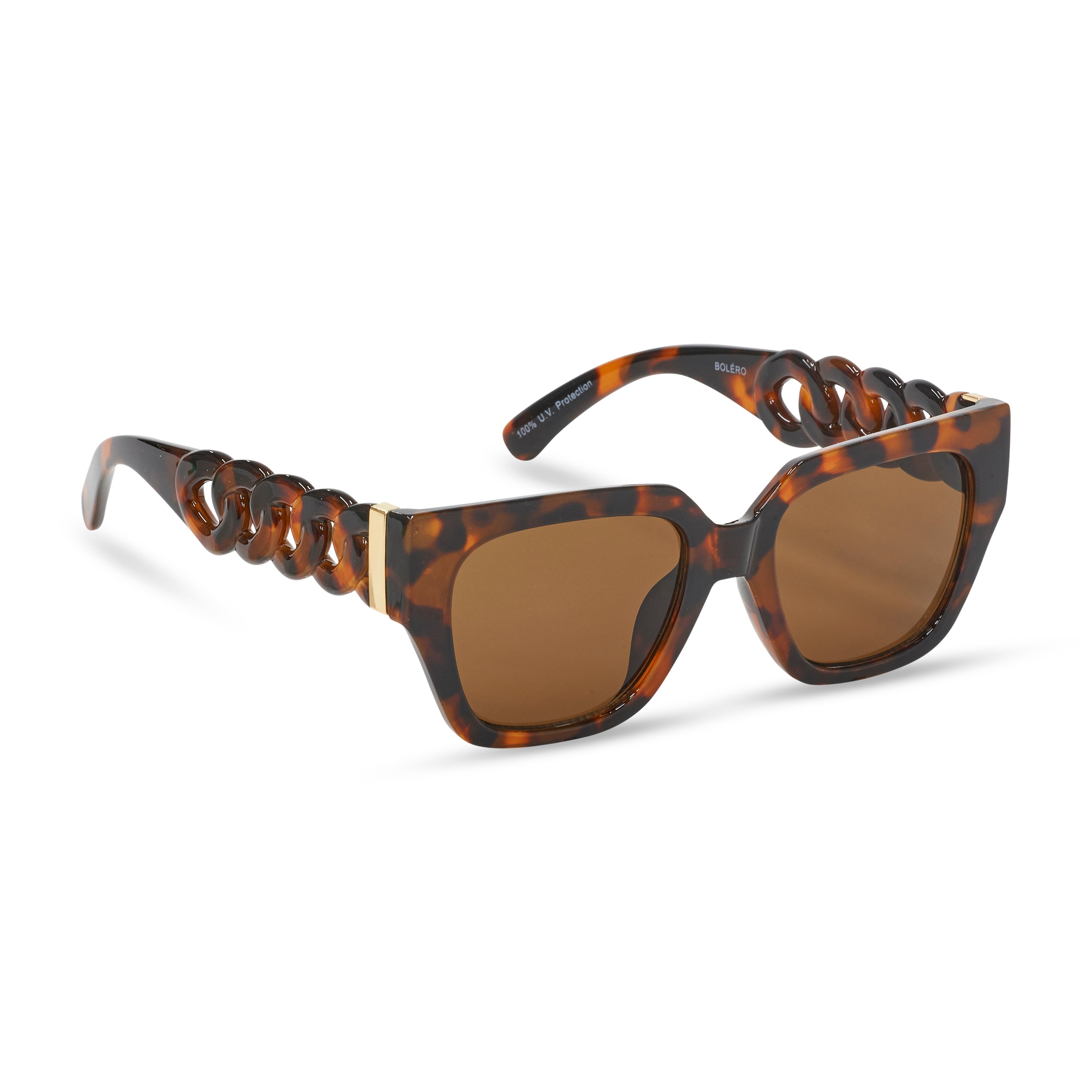 Tressana by Bolero Eyewear oversized square tortoise sunglasses with brown lenses for women rear three-quarter angle view