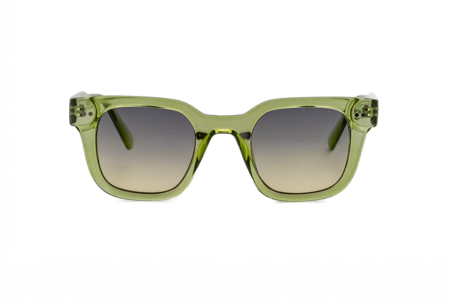 Verdene by Bolero Eyeweartranslucent green square sunglasses with green smoke lenses front angle view