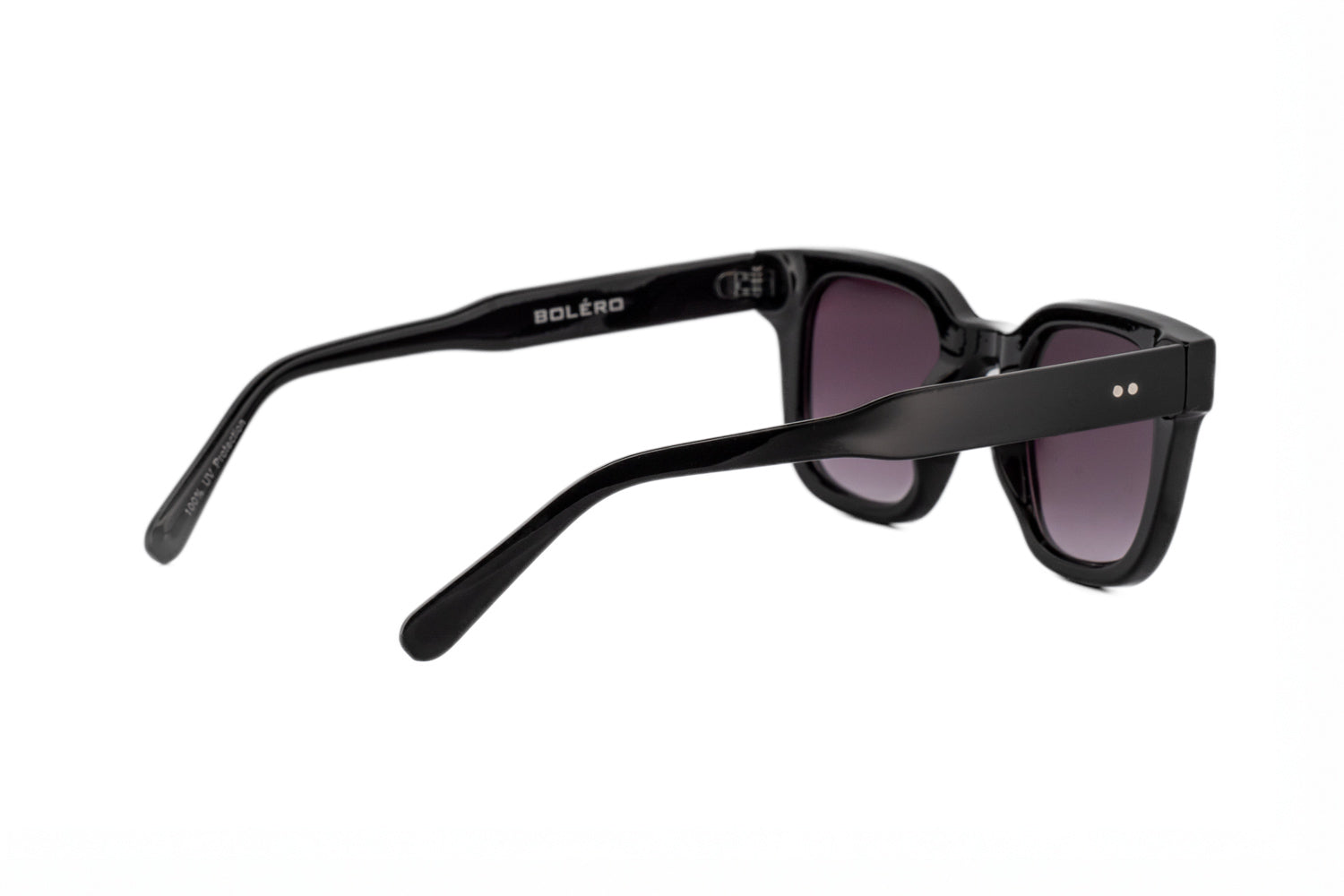 Verdene by Bolero Eyewear square sunglasses with translucent black frame and brown gradient UV lenses
rear three-quarter angle view