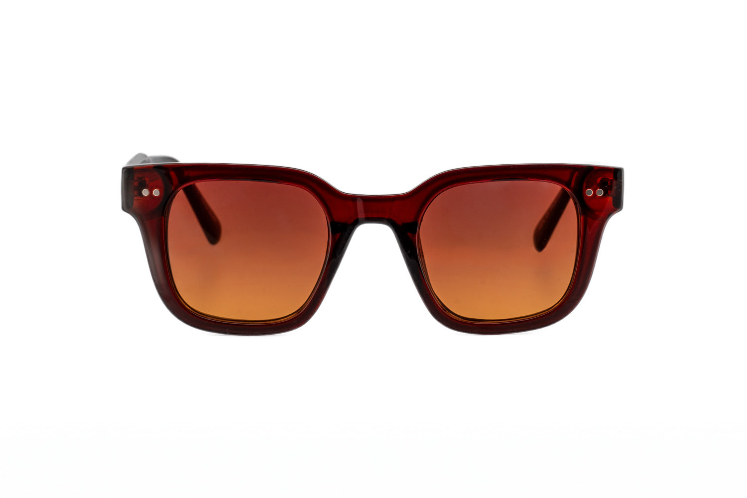 Verdene by Bolero Eyewear square sunglasses in brown translucent frame with brown gradient UV lenses front angle view