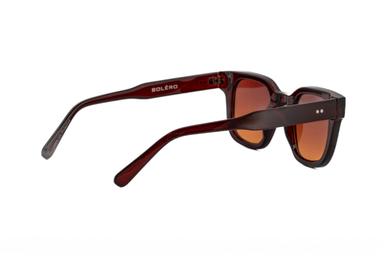 Verdene by Bolero Eyewear square sunglasses in brown translucent frame with brown gradient UV lenses rear three-quarter angle view