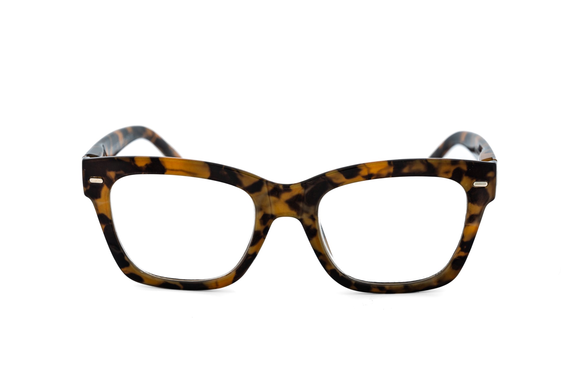 Verelle tortoiseshell square reading glasses by Bolero Eyewear with lightweight acetate frame front angle view