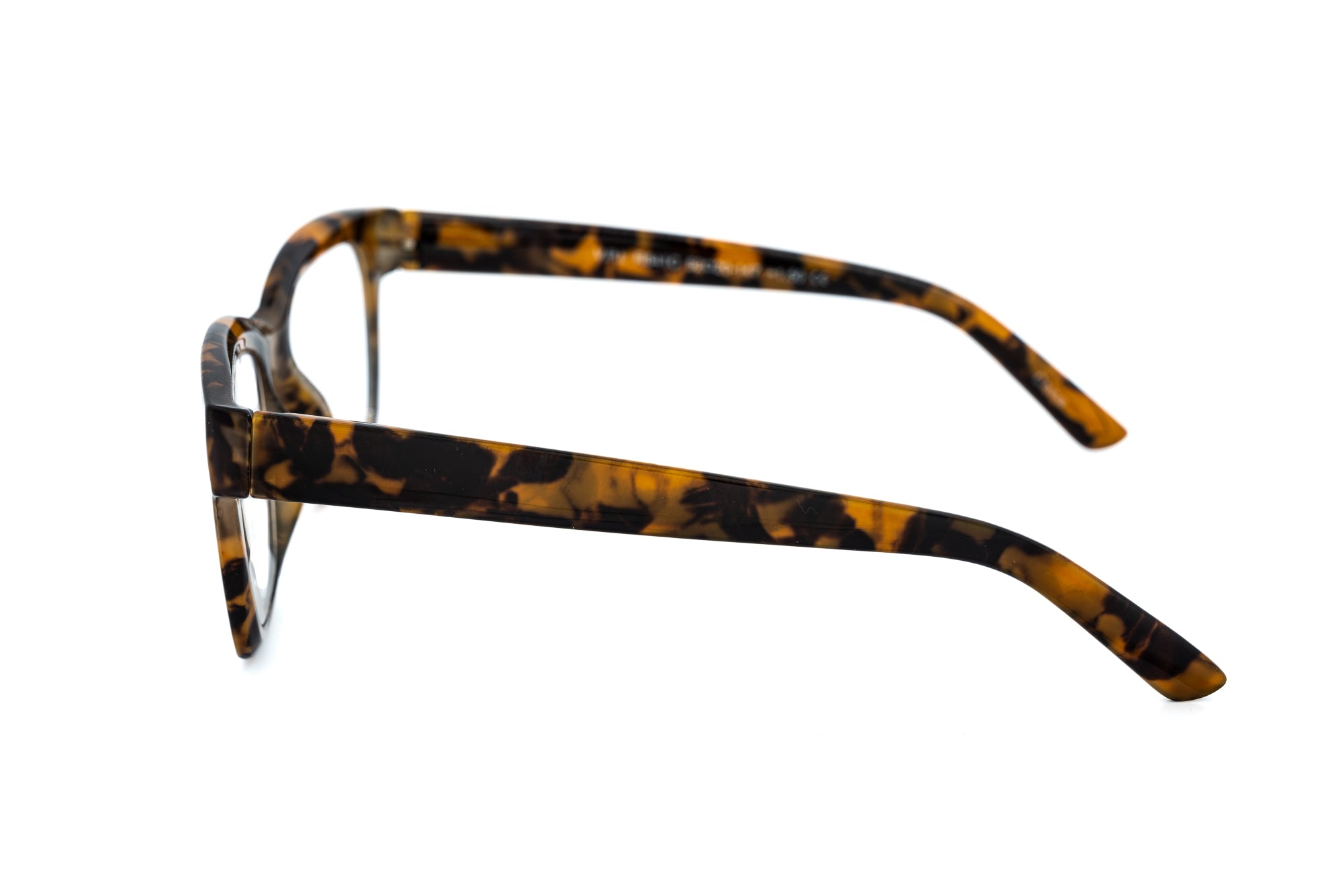 Verelle tortoiseshell square reading glasses by Bolero Eyewear with lightweight acetate frame side angle view