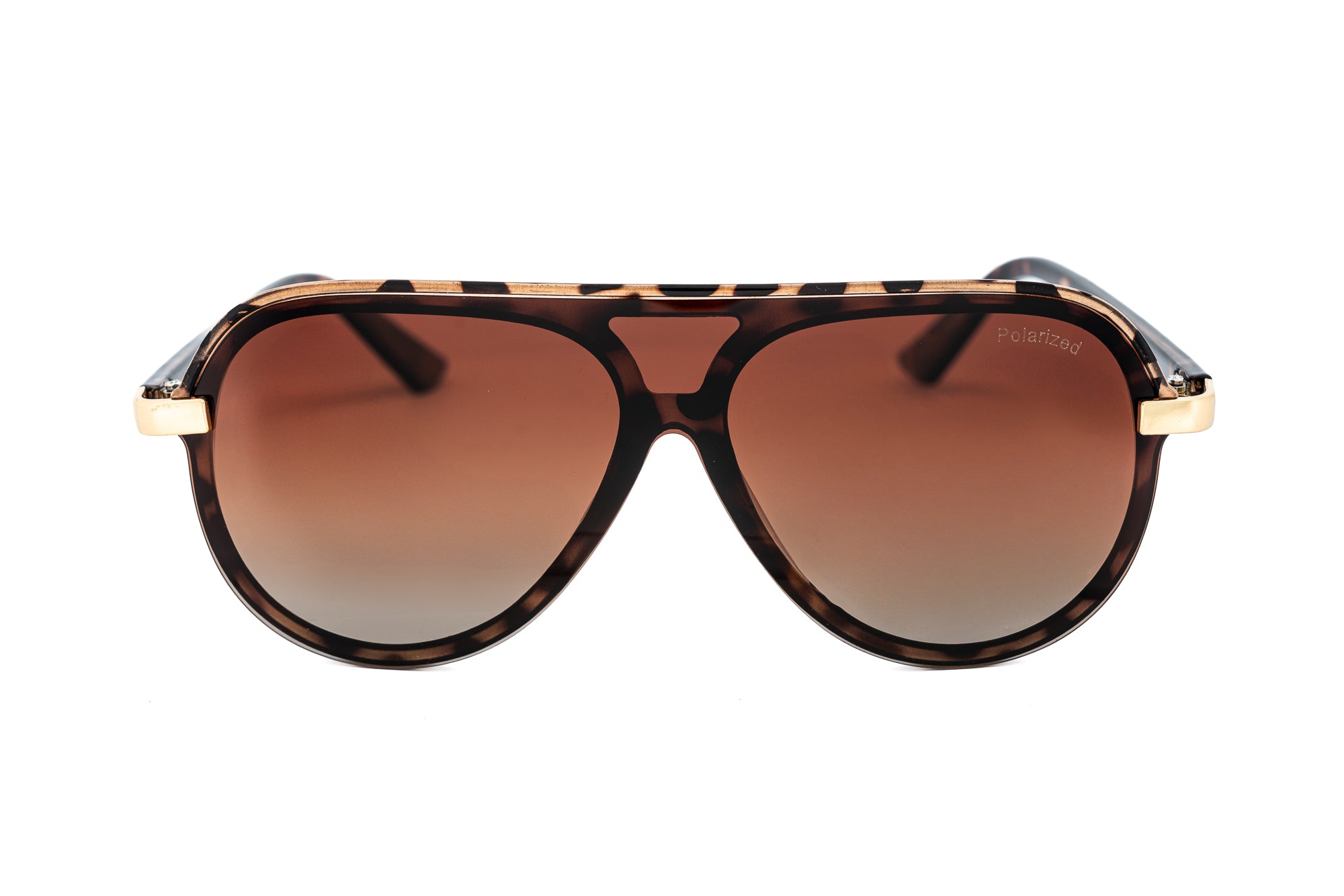 Veyro by Bolero Eyewear tortoise polarized shield sunglasses with brown gradient lenses front angle view