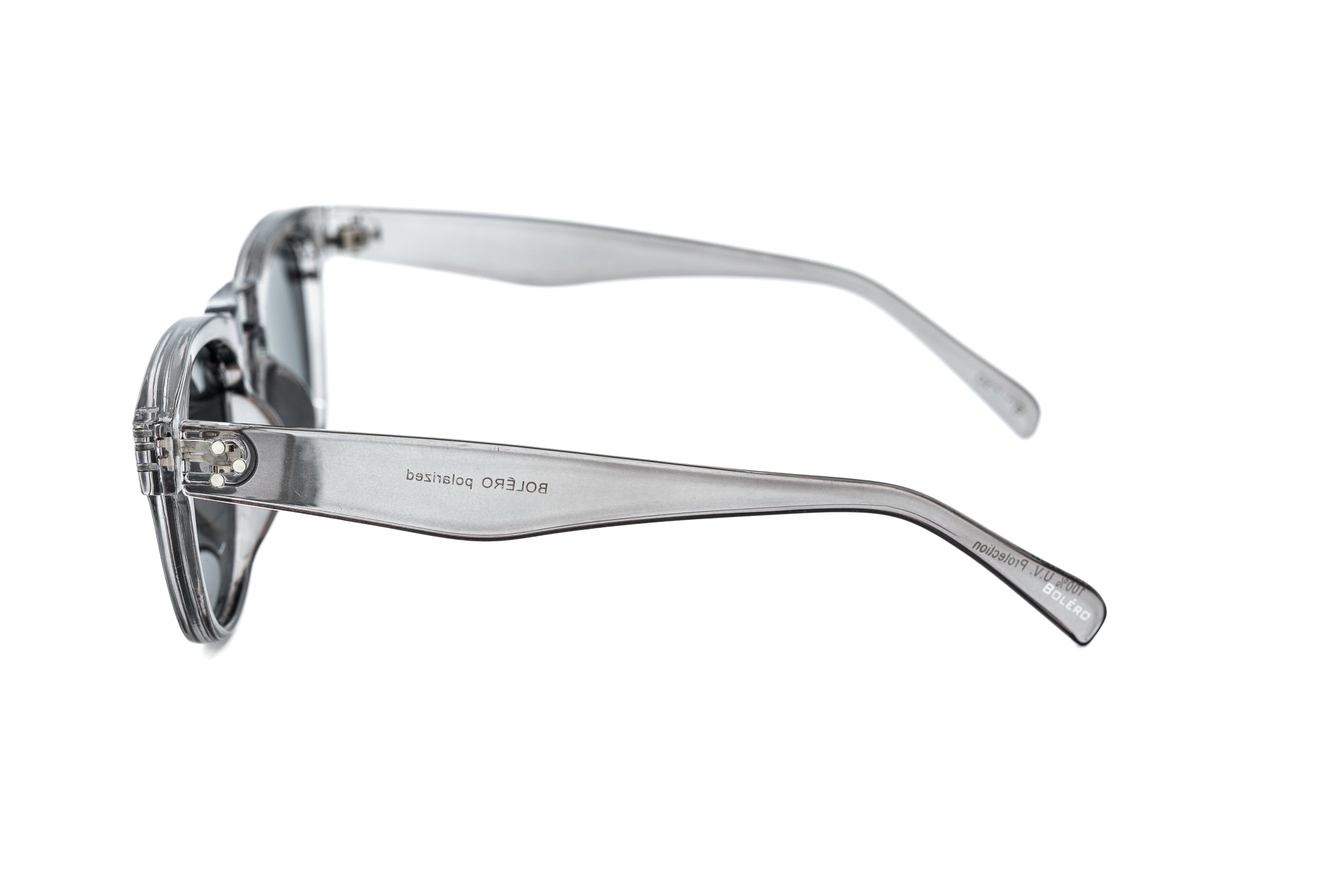 Veyron by Bolero Eyewear transparent sunglasses Polarized with smoke gray lenses side angle view