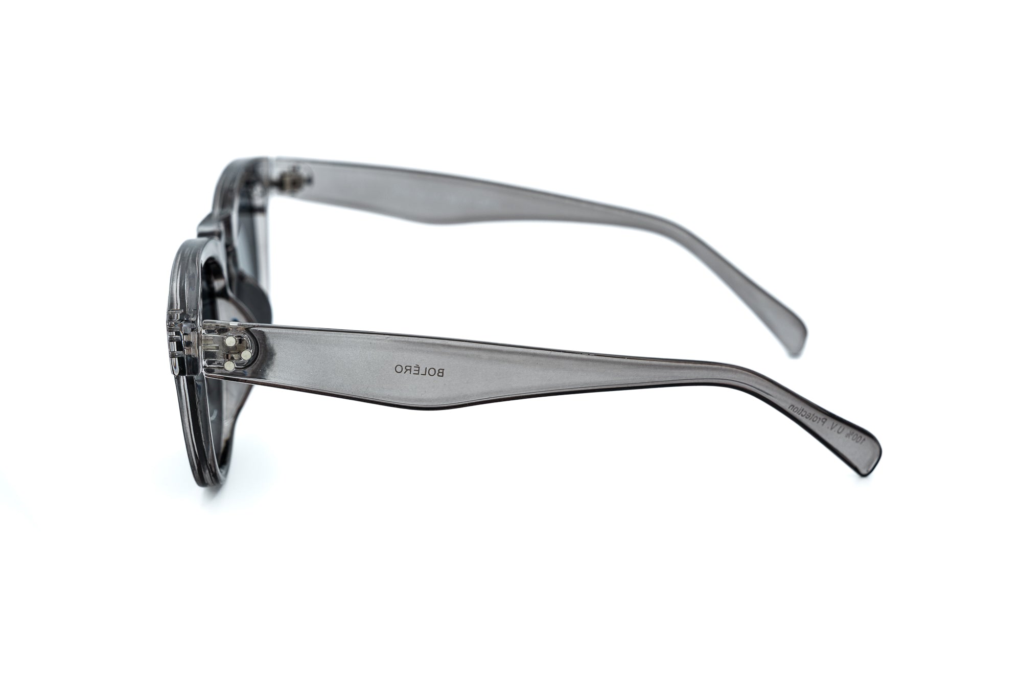 Veyron by Bolero Eyewear Clear-frame sunglasses Non Polarized with dark smoke lenses side angle view