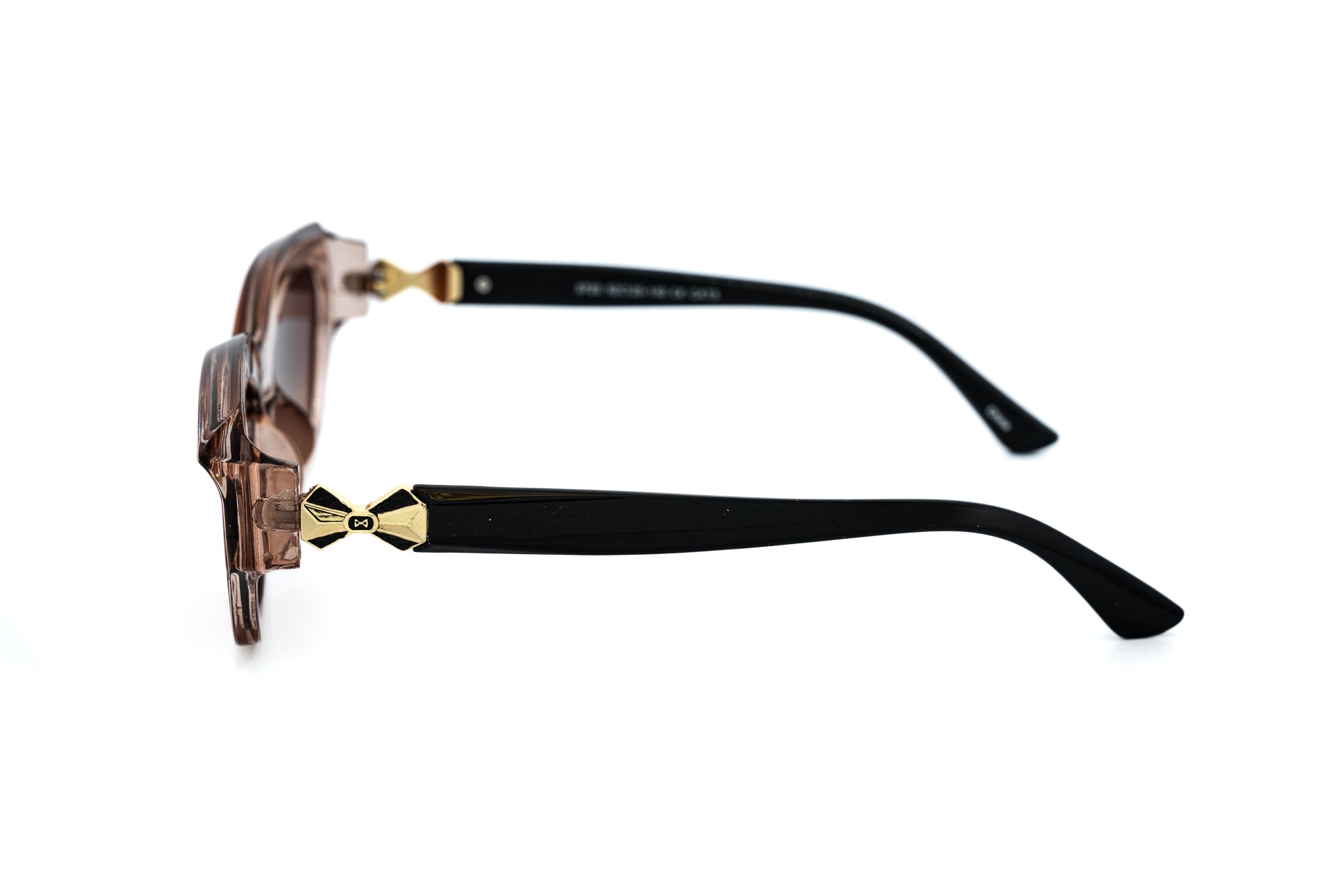 Vionne by Bolero Eyewear translucent blush square sunglasses with gradient brown lenses side angle view