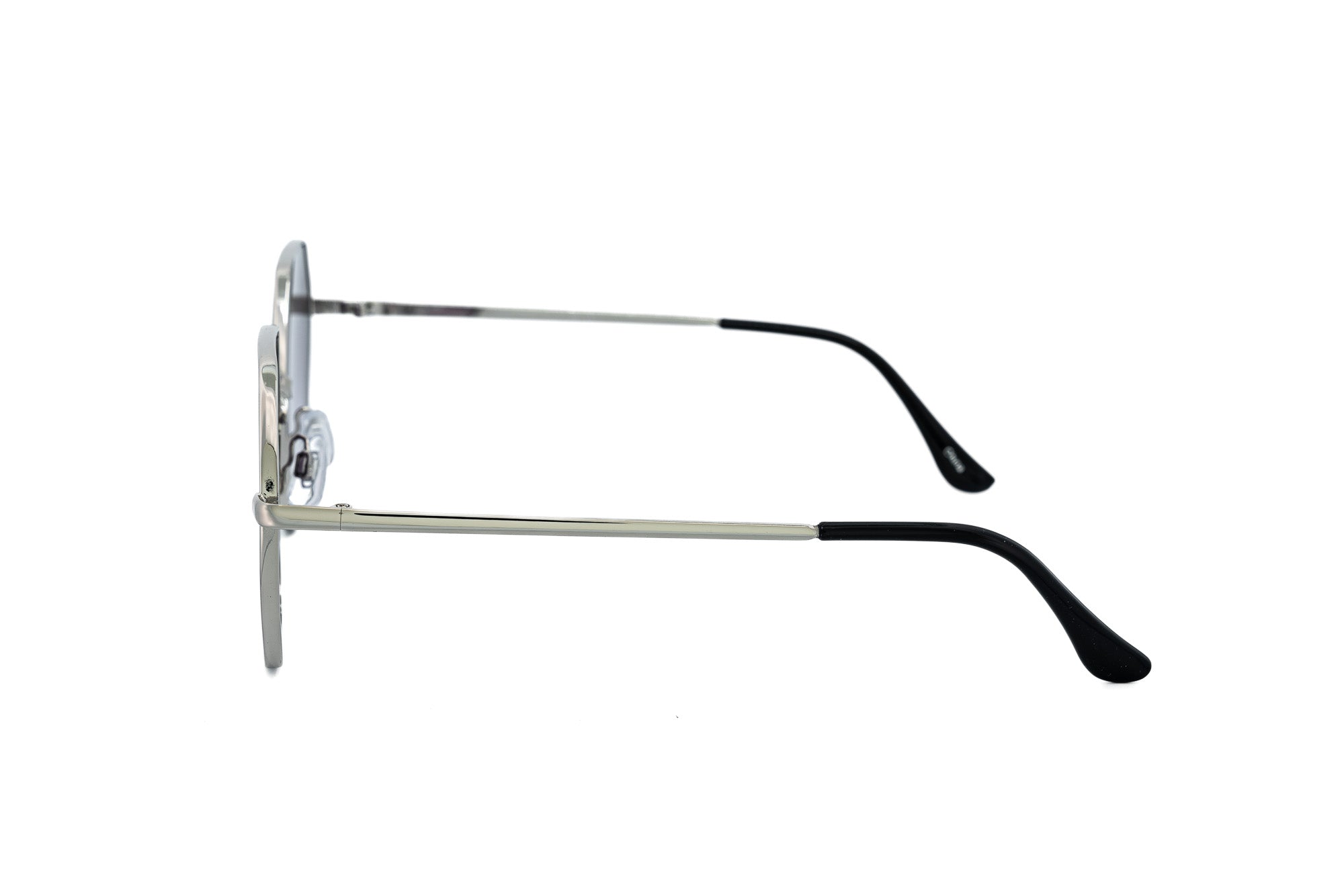 Virella by Bolero Eyewear hexagonal sunglasses with silver metal frame and purple gradient lenses