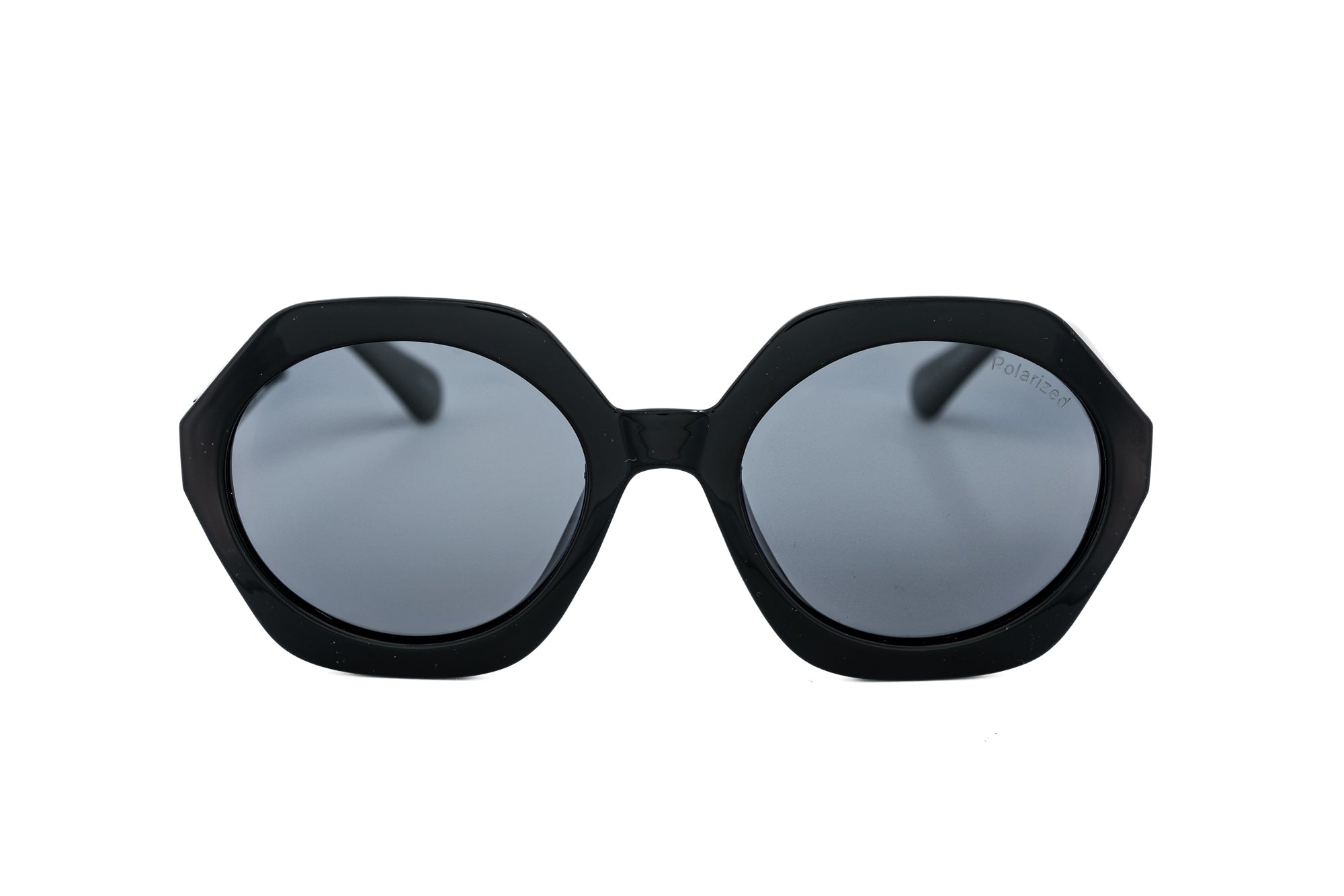 Virelle by Bolero Eyewear geometric black sunglasses with UV-protective lenses and sculpted acetate frame
front angle view