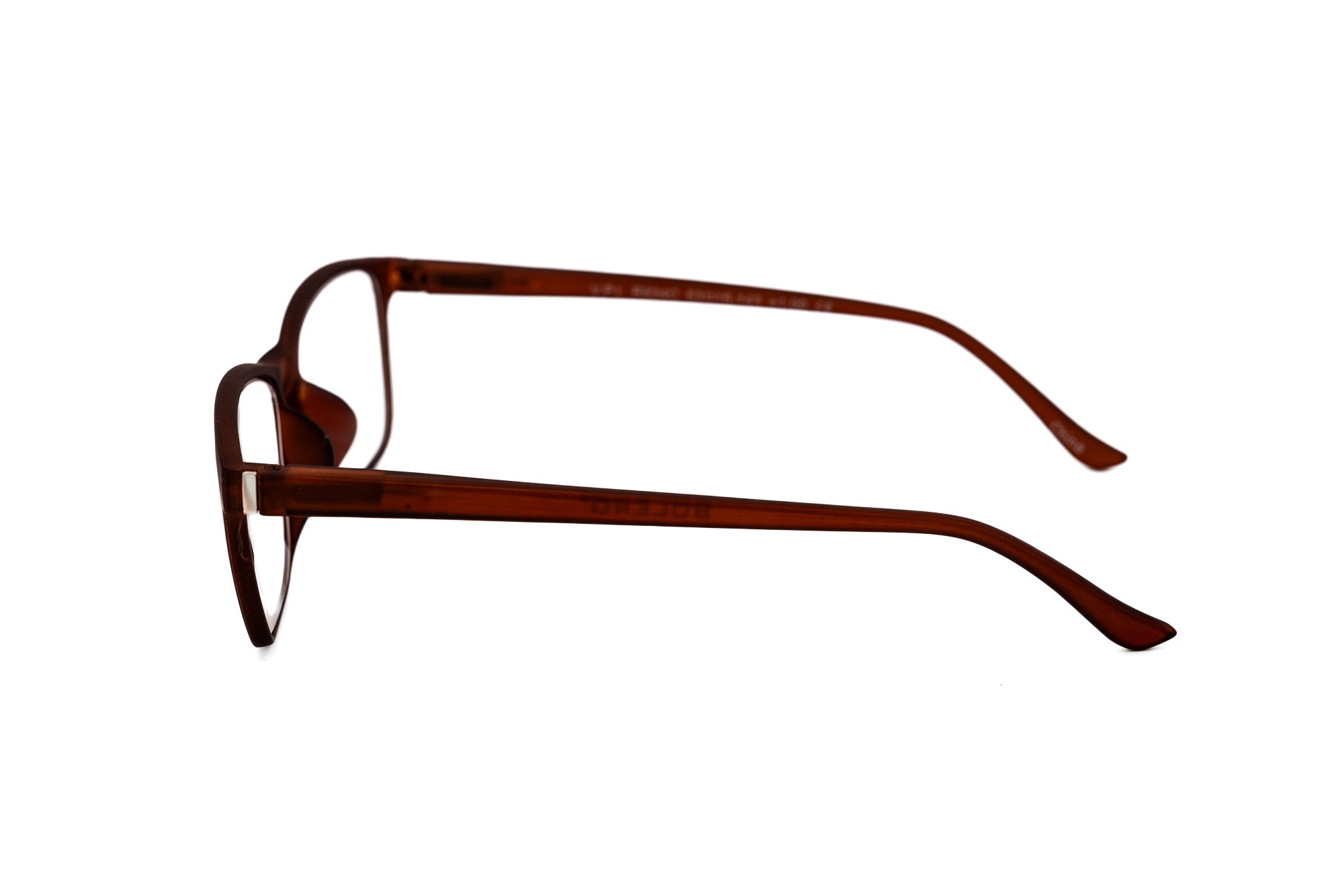 Amber brown Viridia reading glasses featuring minimalist lightweight design by Bolero Eyewear side angle view