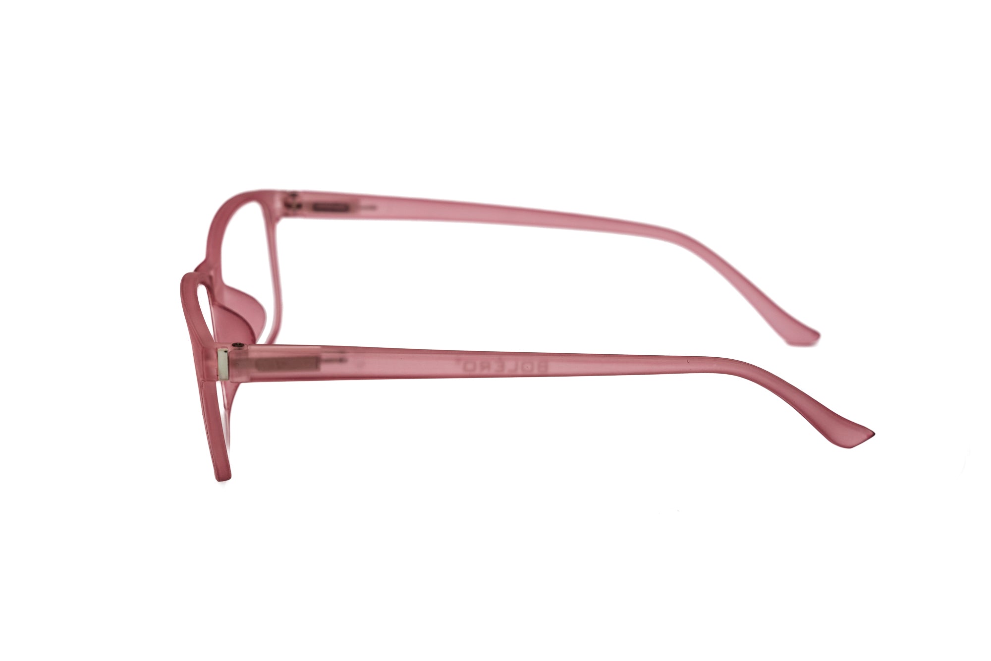Viridia by Bolero Eyewear lightweight amber pink reading glasses with translucent polycarbonate frame side angle view