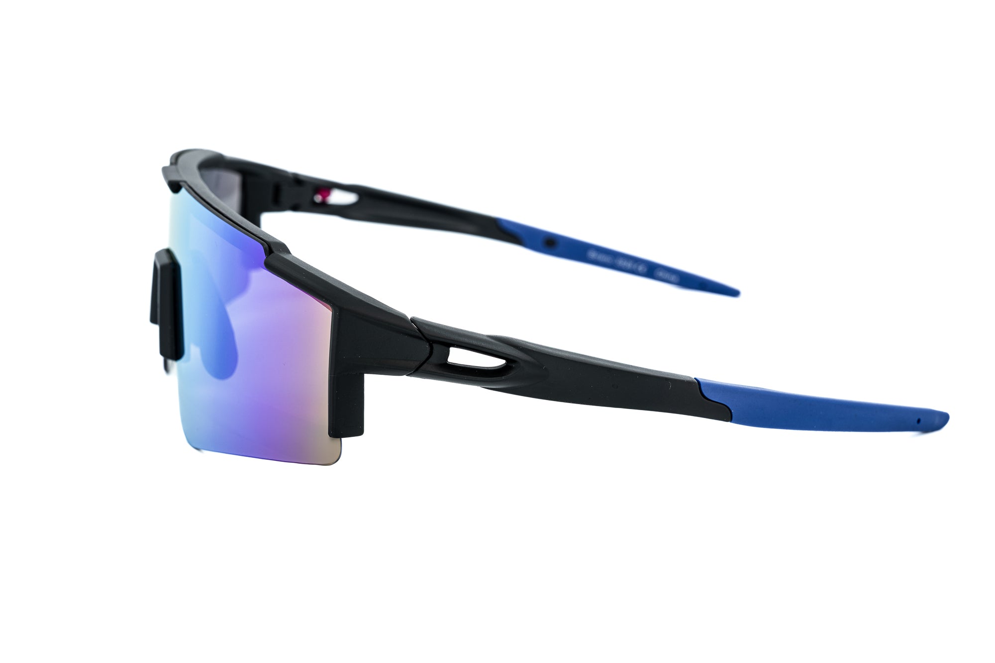 Vortek by Bolero Eyewear sports shield sunglasses with blue mirror wraparound lens side angle view