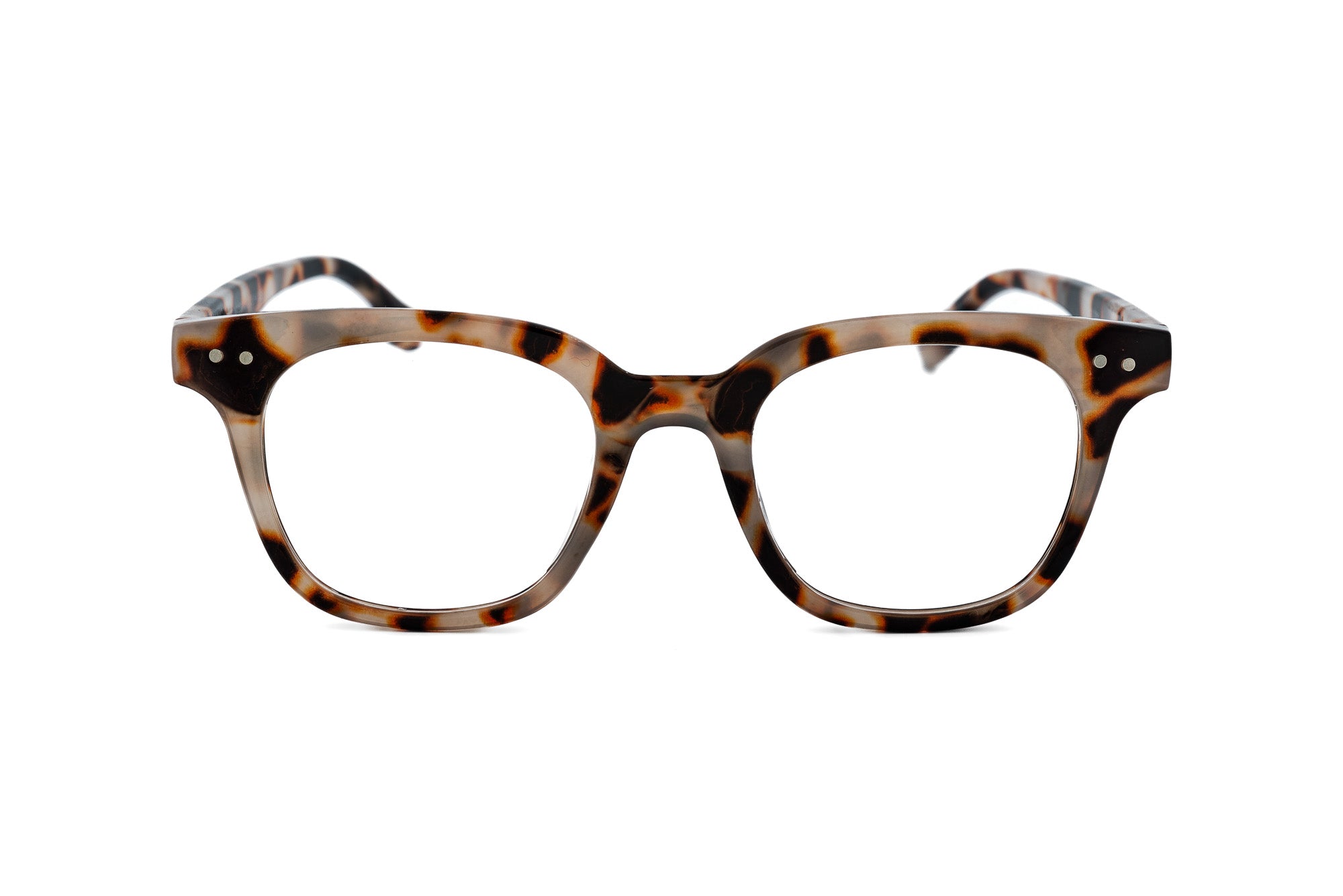 Brown tortoise Wexley reading glasses with bold square silhouette by Bolero Eyewear front angle view