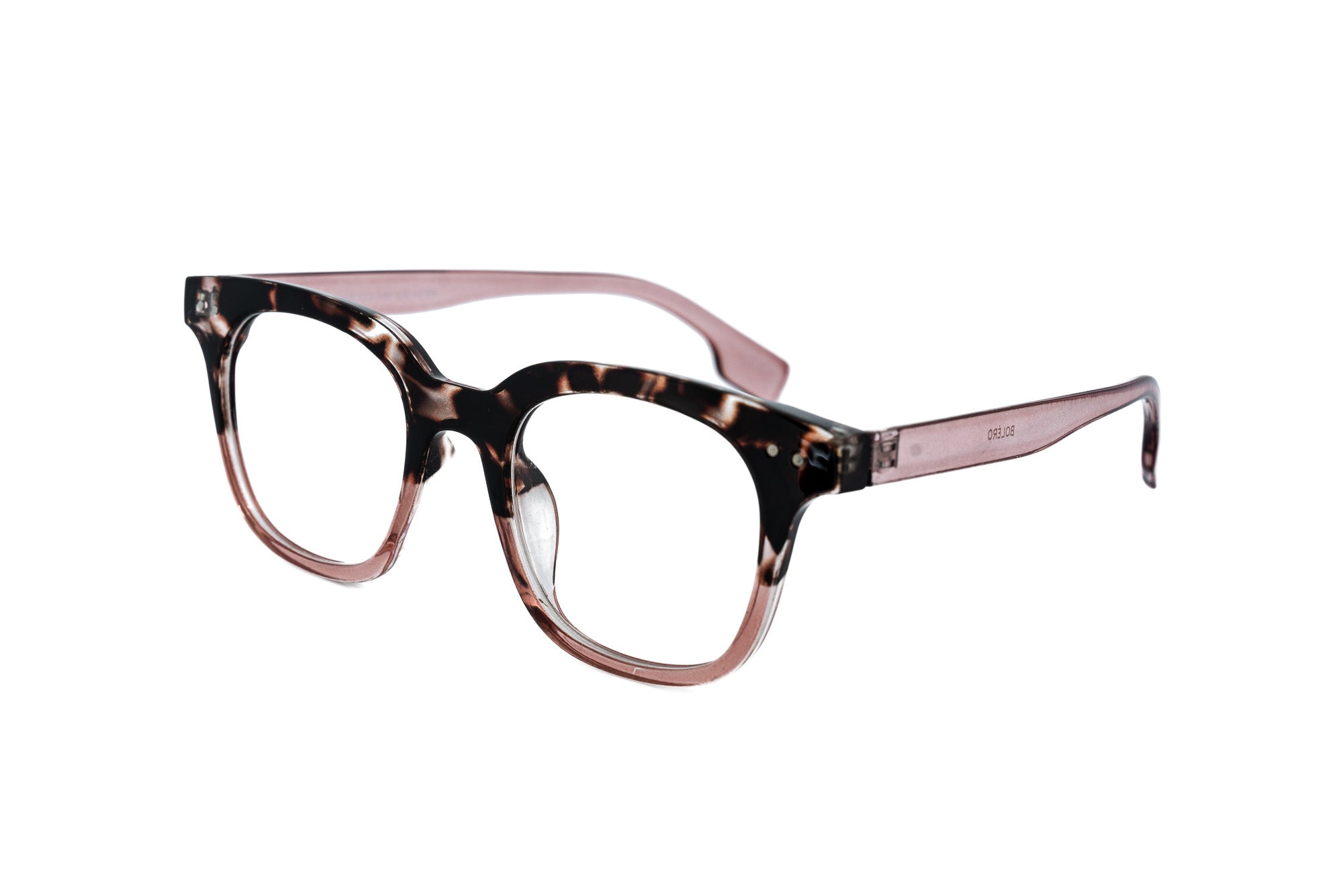 Wexley by Bolero Eyewear pink tortoise square reading glasses with polycarbonate frame