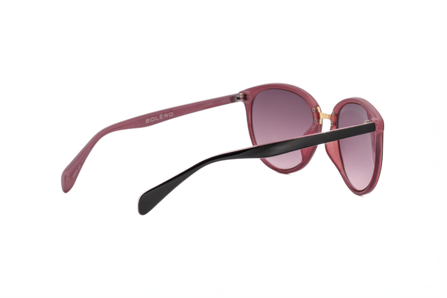 Zenya by Bolero Eyewear black-purple sunglasses with elegant cat-eye frame design rear three-quarter angle view