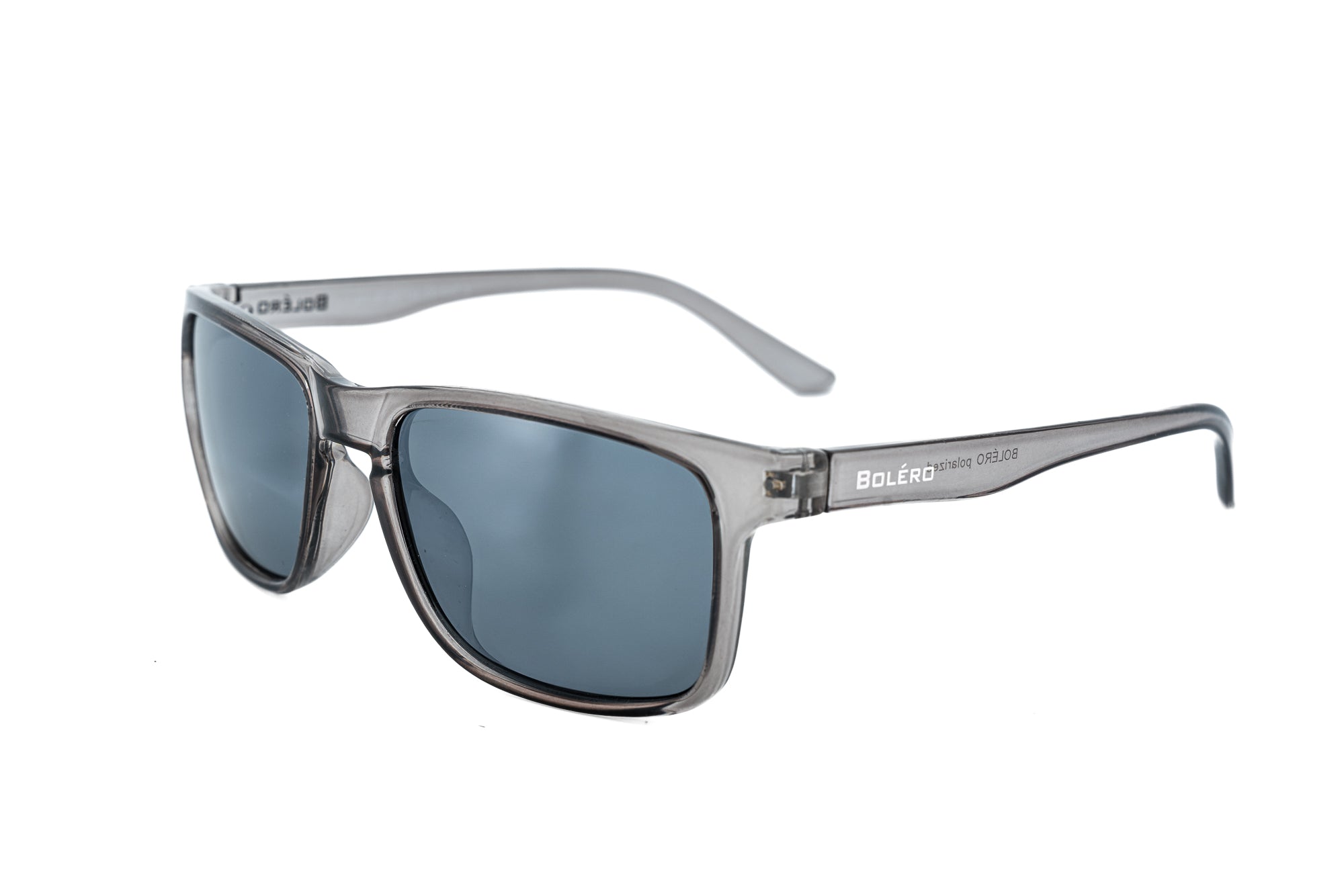 Glacier by Bolero Eyewear black wraparound sunglasses with smoke polarized mirror lenses