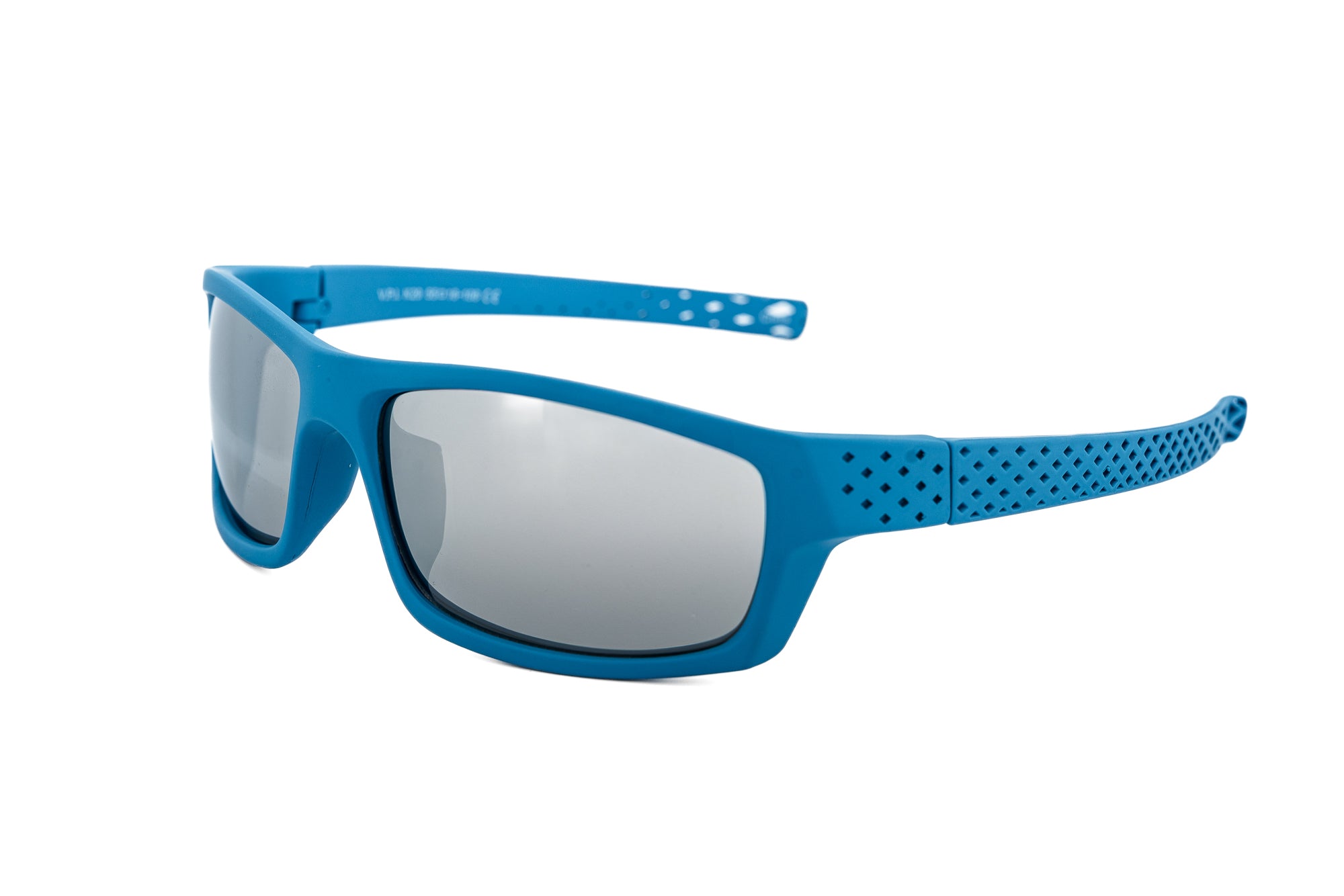 Rio by Bolero Eyewear kids sunglasses in blue with silver mirror wraparound lenses