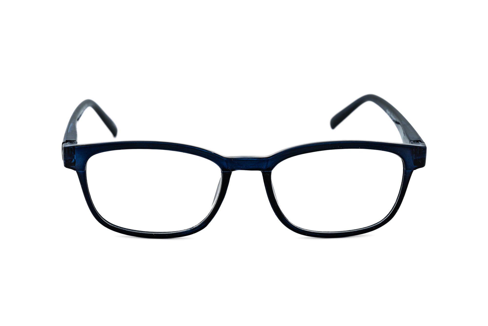 Harborford reading glasses by Bolero Eyewear in blue rectangular lightweight frame front angle view