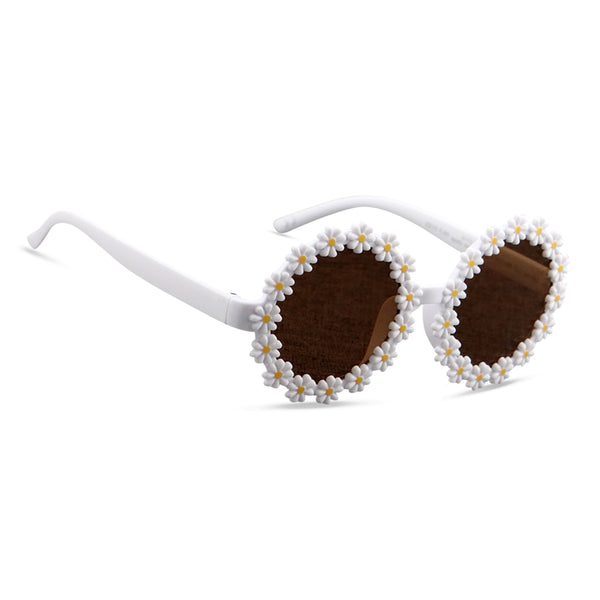 Boléro Kids Sunglasses Style K16 White Frame with Flowers  with Brown Lens