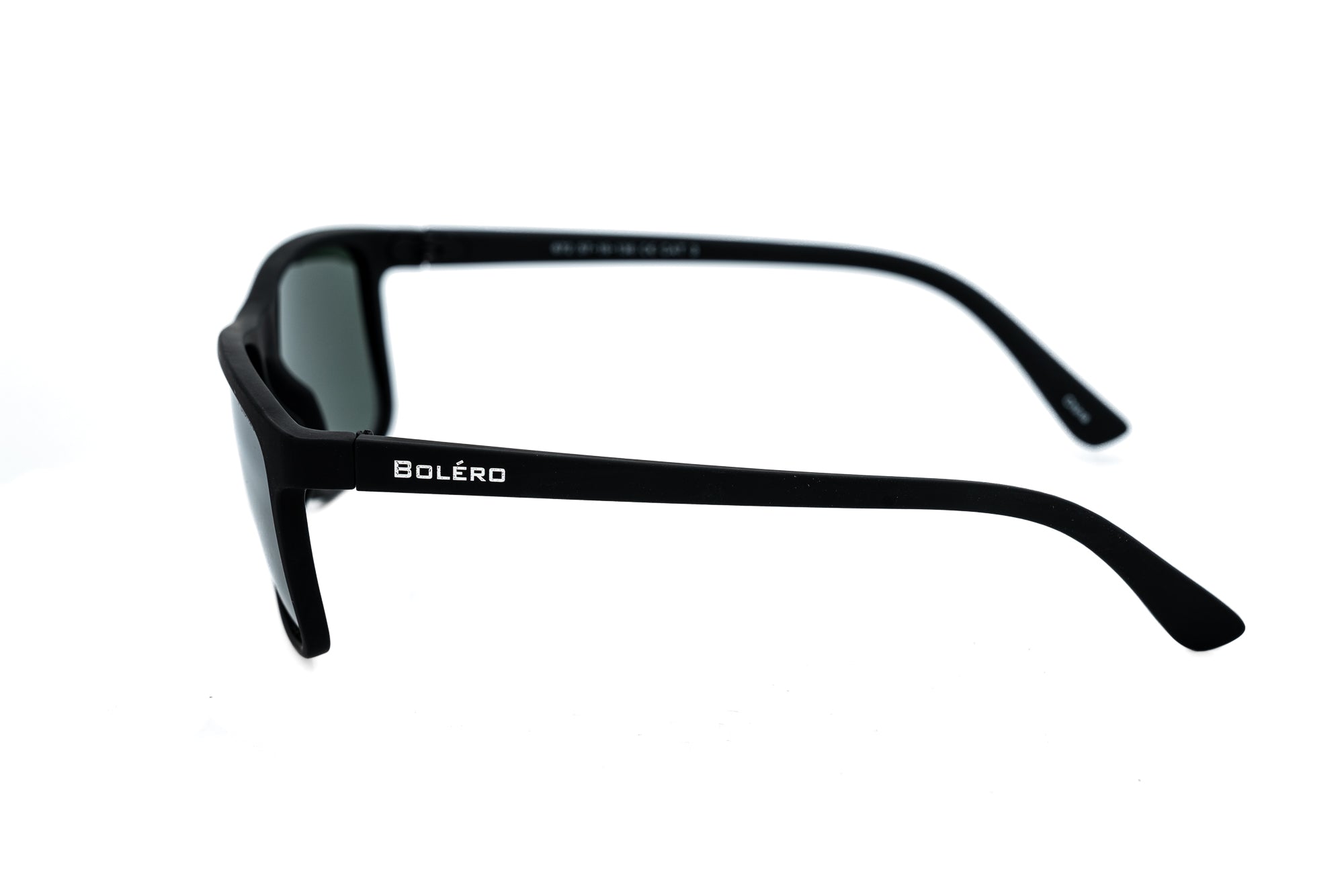 Bolero Eyewear Brannix black wraparound sport sunglasses with polarized G15 lenses side angle view