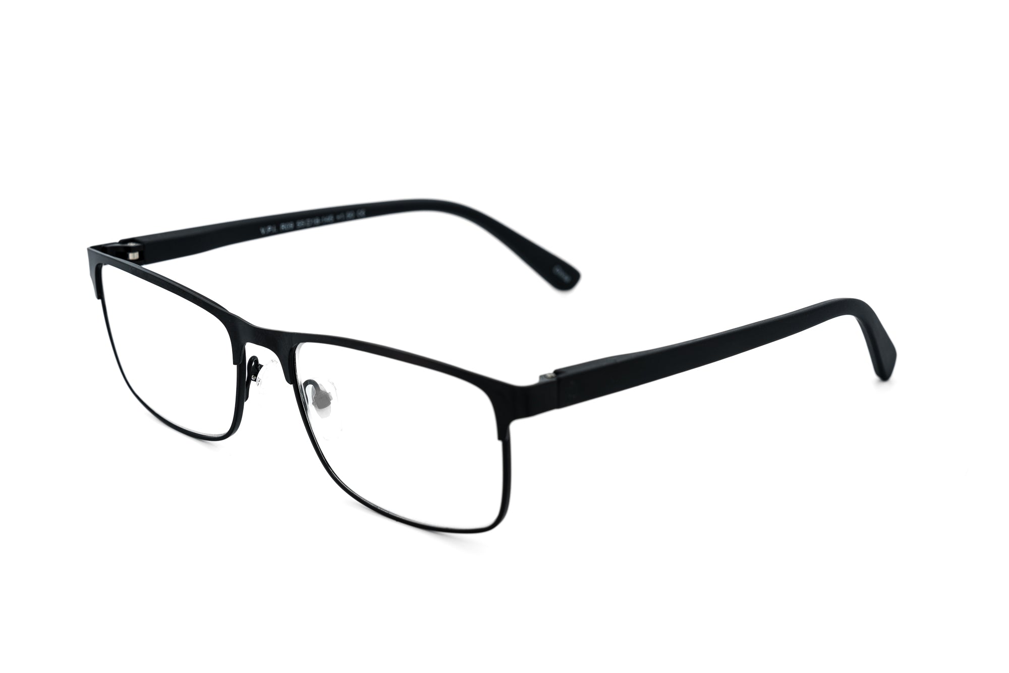 Alaric by Bolero Eyewear black matte metal reading glasses with clear lenses
