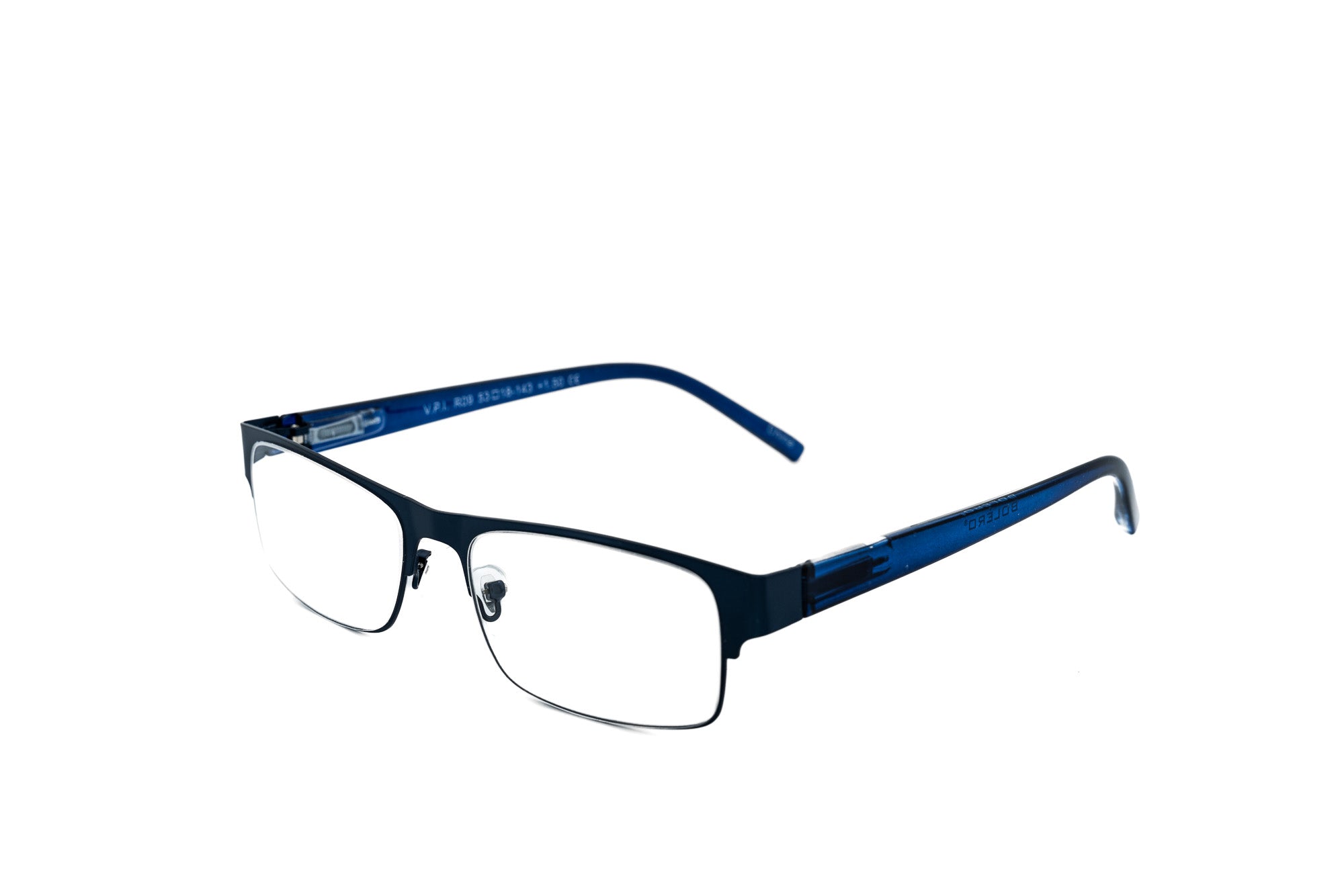 Alaric by Bolero Eyewear blue metal reading glasses with rectangular frame and adjustable nose pads