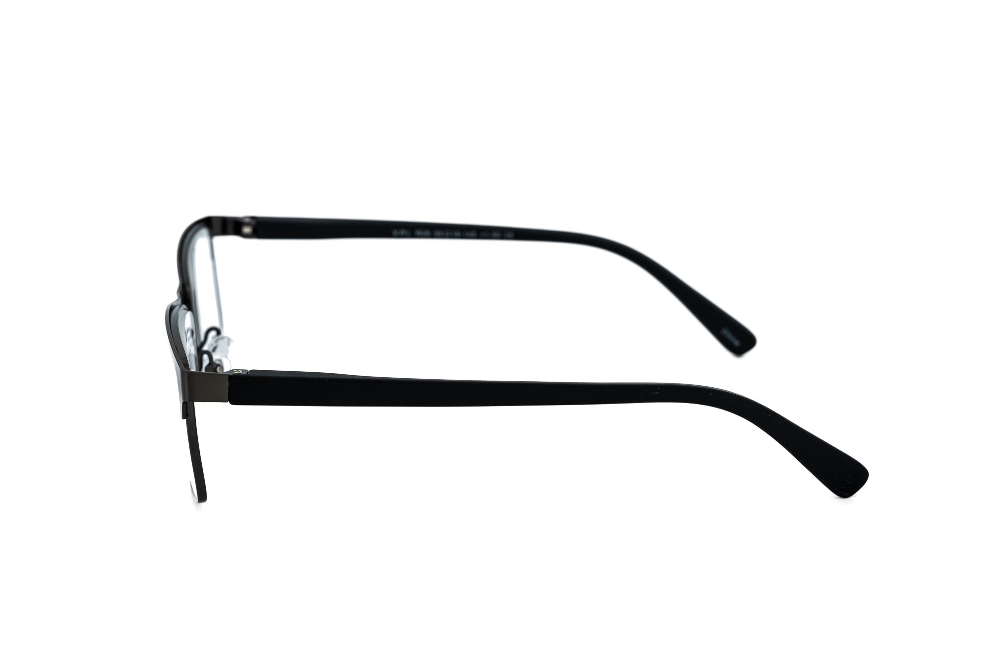 Alaric by Bolero Eyewear gunmetal gray metal reading glasses with rectangular shape and clear lenses
side angle view