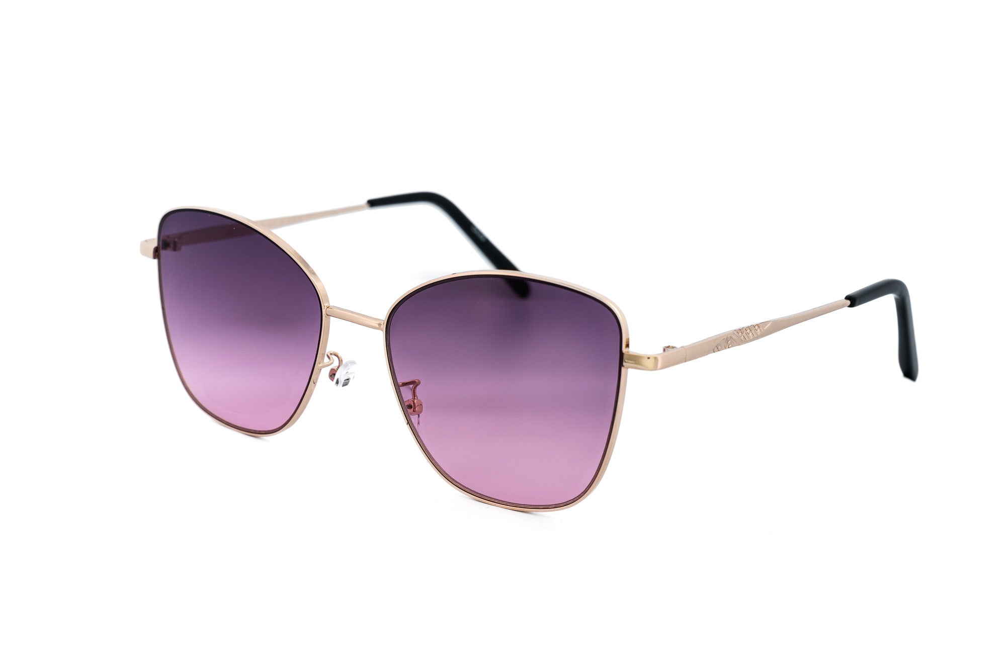 Alessa lightweight metal sunglasses with purple gradient lenses and etched temples