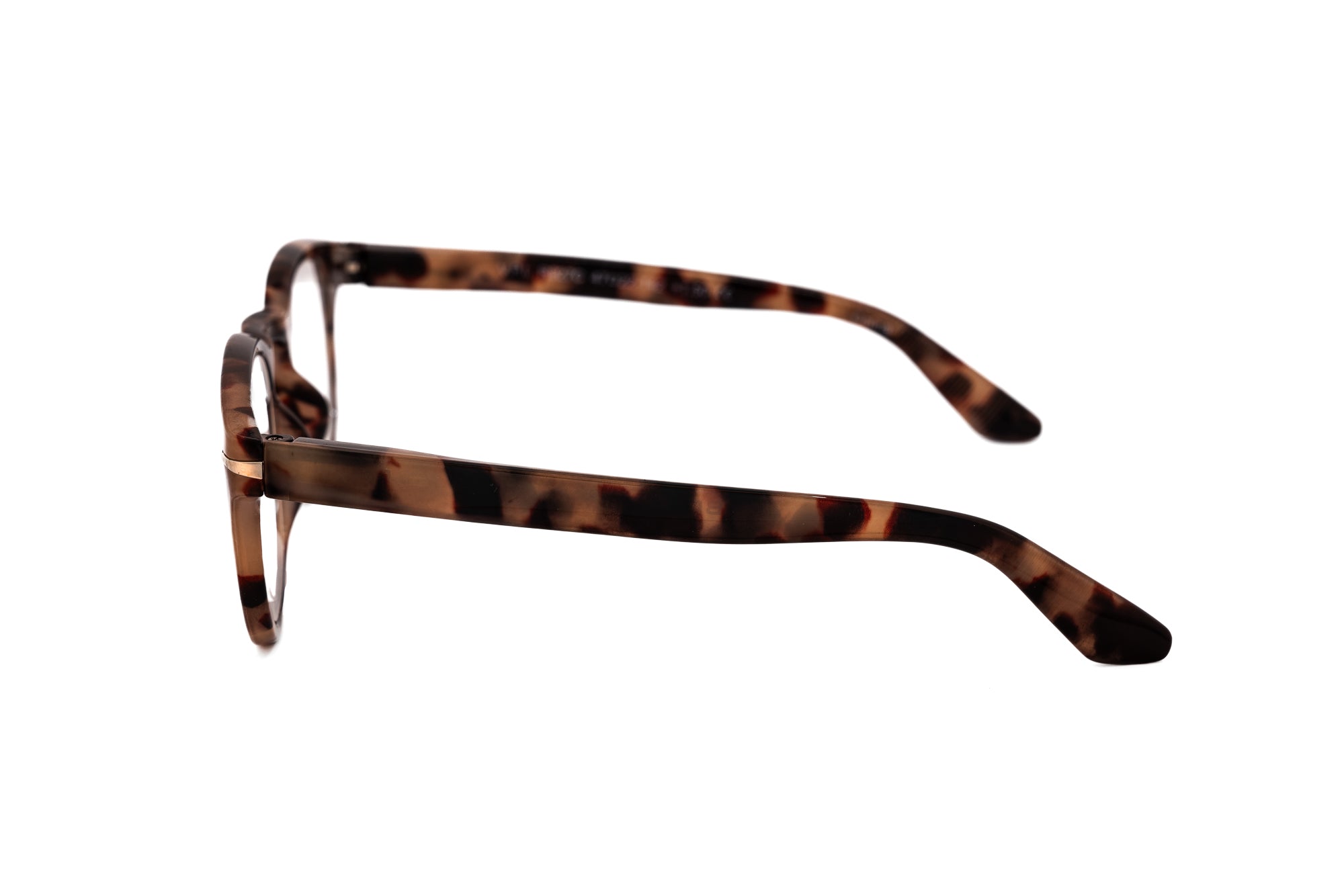 Ambra by Bolero Eyewear light tortoise reading glasses with soft round polycarbonate frame side angle view