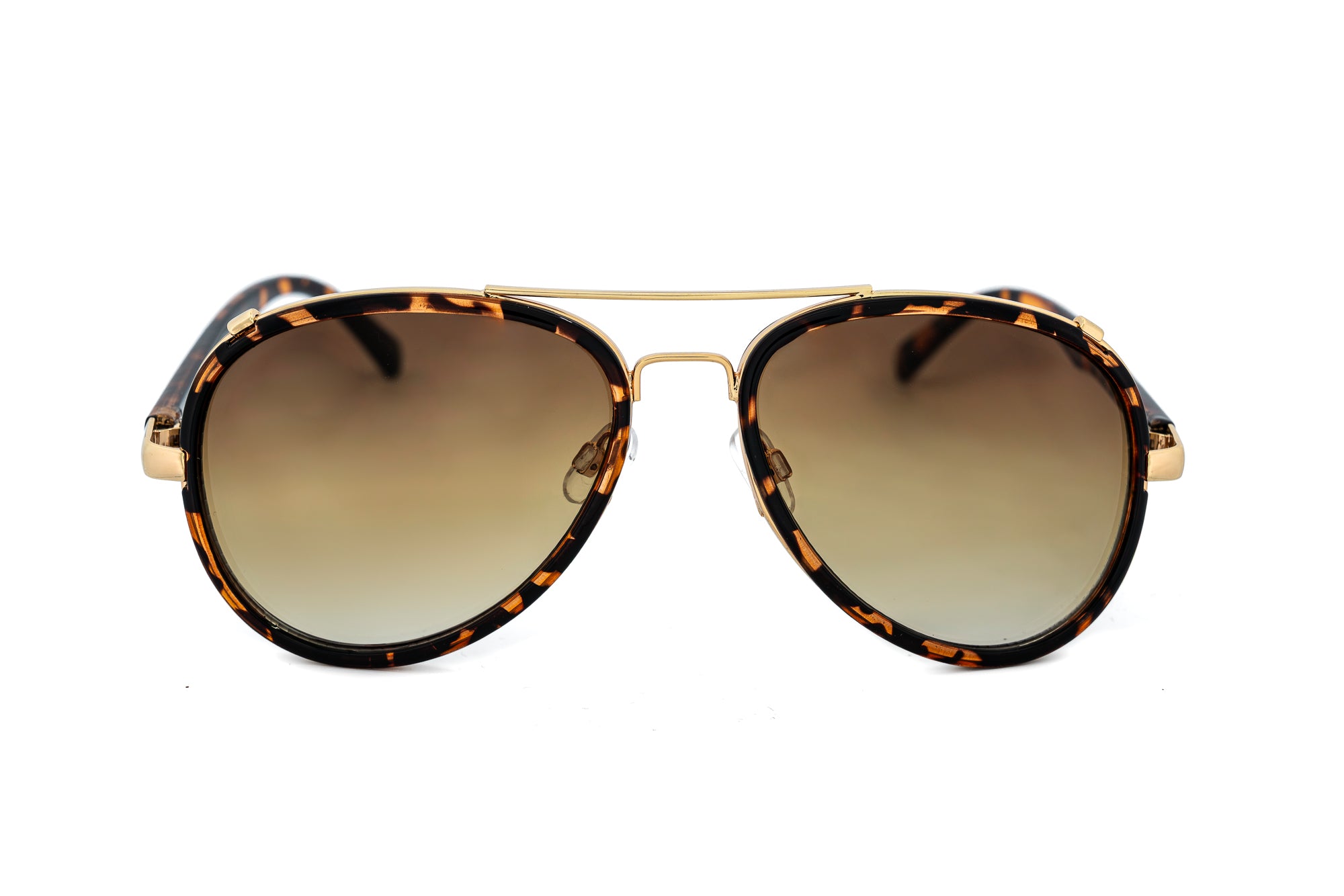 Ambria by Bolero Eyewear tortoise aviator sunglasses with brown gradient UV lenses front angle view