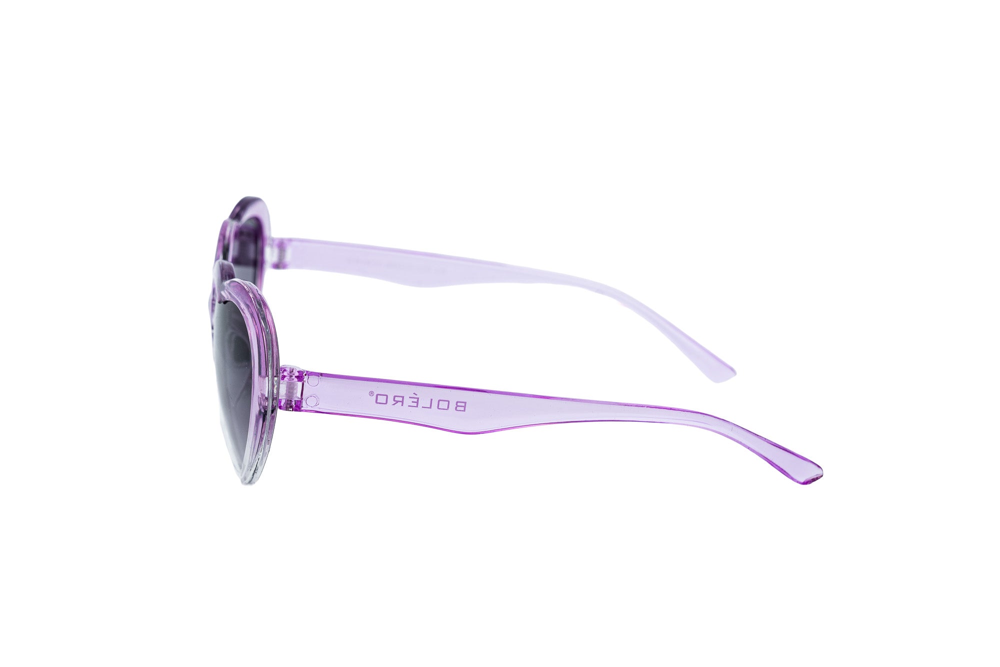 Amorini Bolero Eyewear purple kids heart-shaped sunglasses with ombré frame side angle view