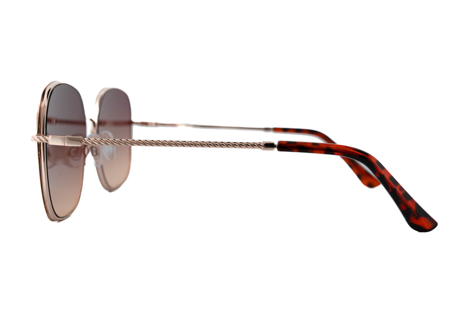 Amy by Boléro Eyewear gold aviator sunglasses with brown gradient lenses side angle view