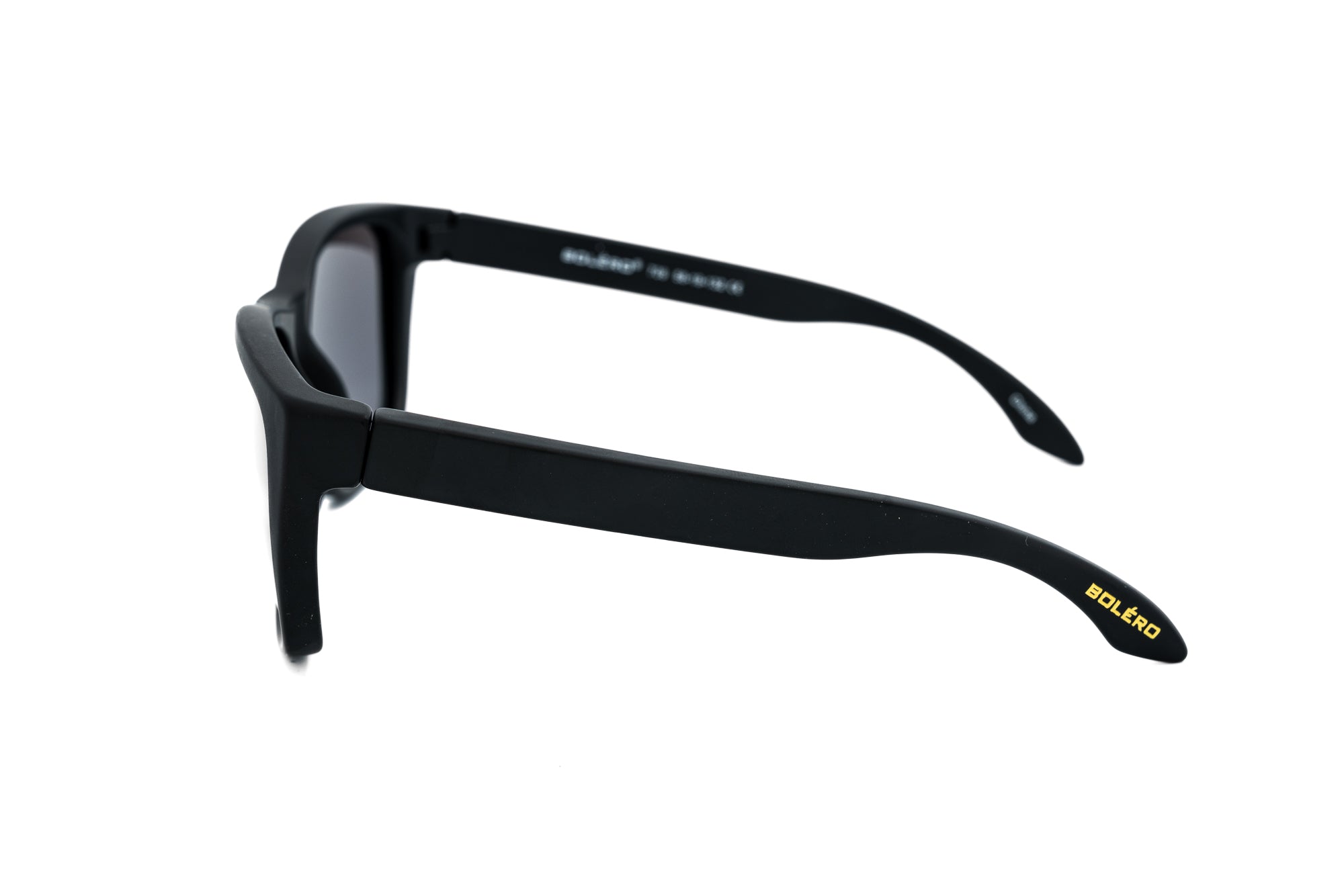 Arvado by Bolero Eyewear floating polarized sunglasses in black with green smoke lenses side angle view