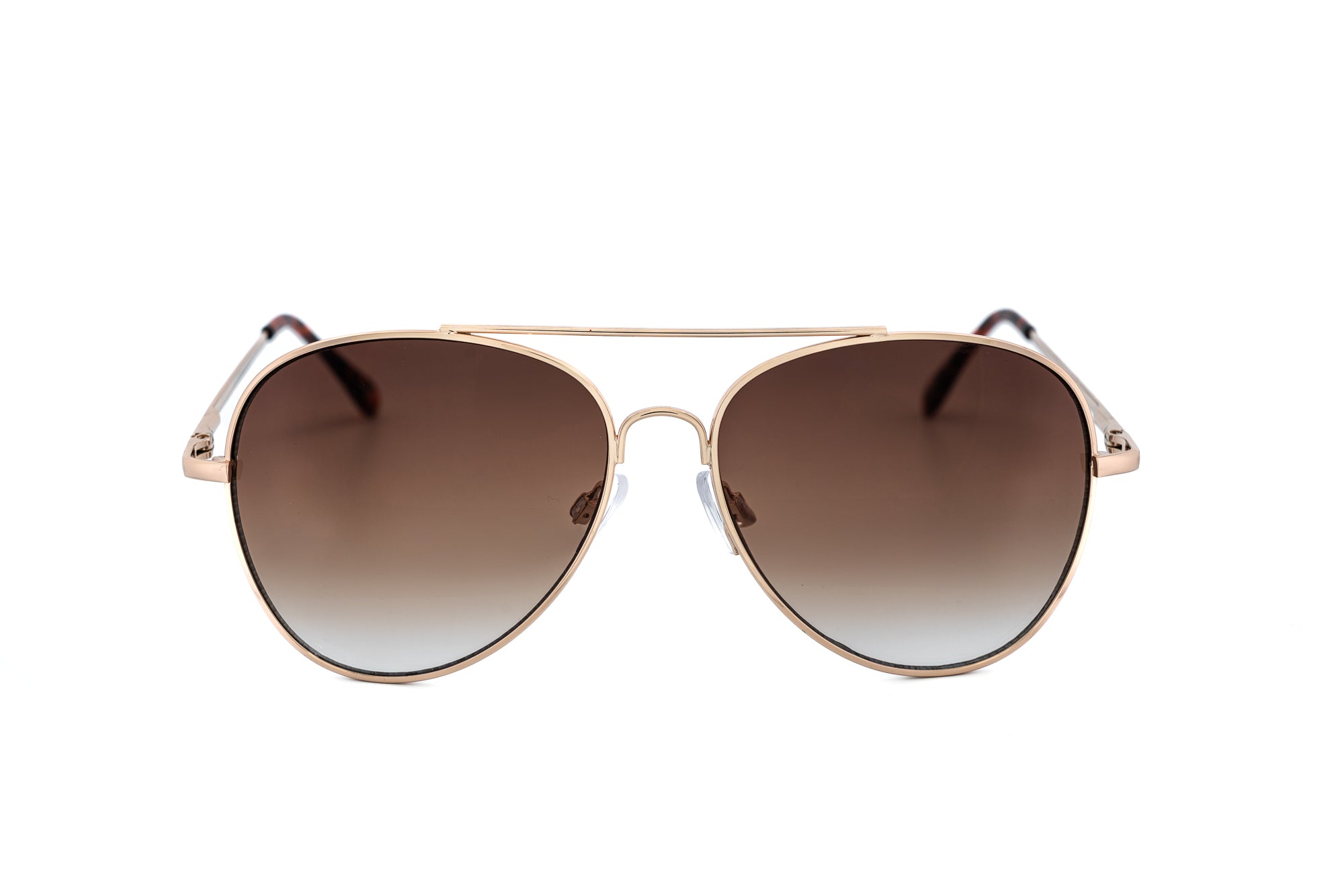 Astra by Bolero Eyewear gold aviator sunglasses with brown gradient UV lenses front angle view