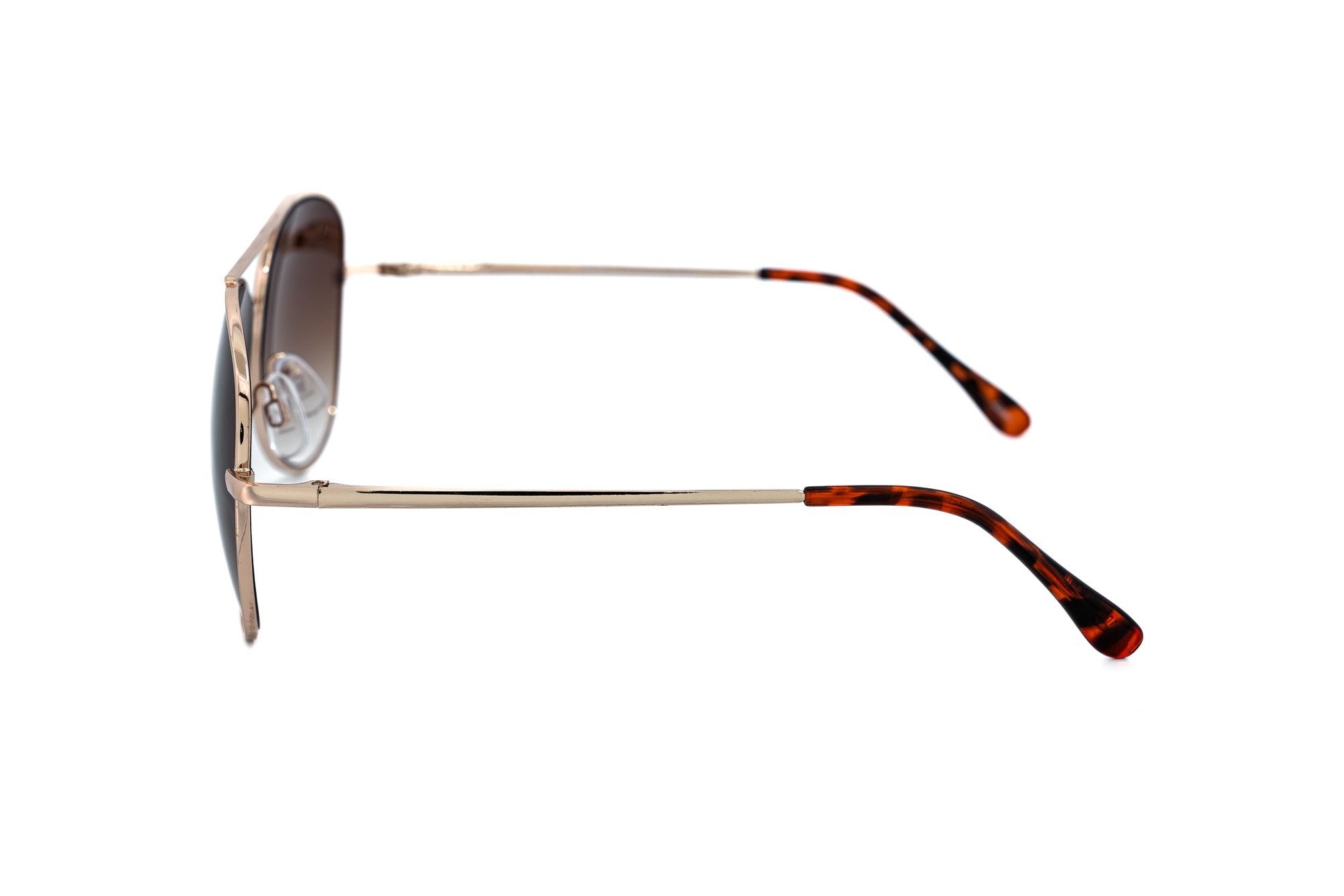 Astra by Bolero Eyewear gold aviator sunglasses with brown gradient UV lenses side angle view