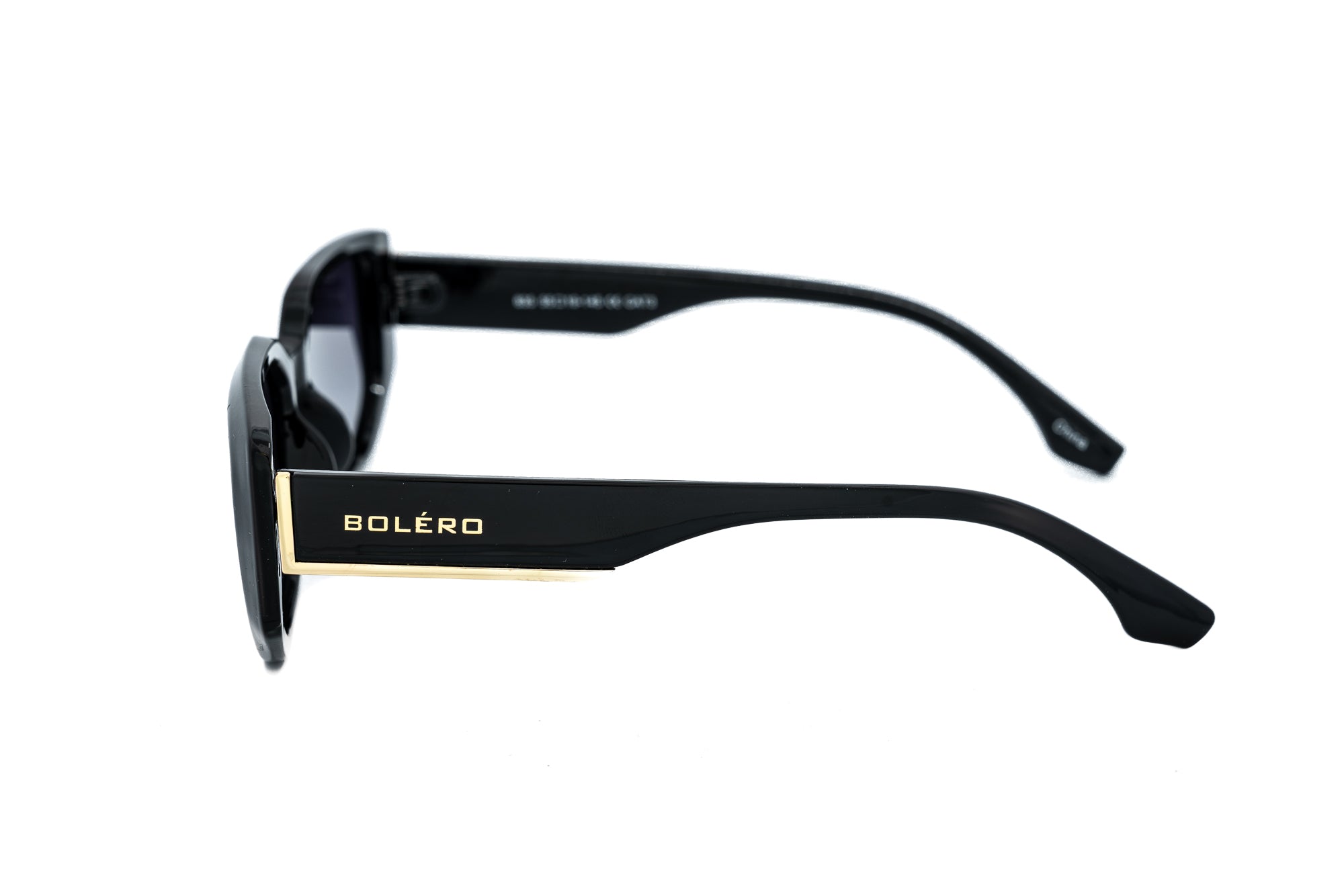 Aurelian sunglasses by Bolero Eyewear with polarized smoke lenses and high-gloss black frame side angle view