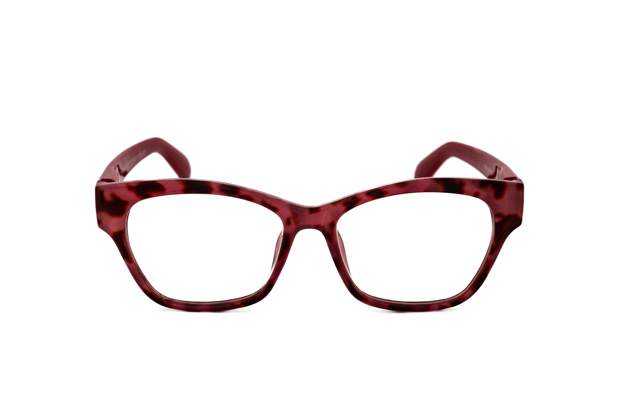Aveline by Bolero Eyewear red tortoiseshell reading glasses with lightweight polycarbonate frame front angle view