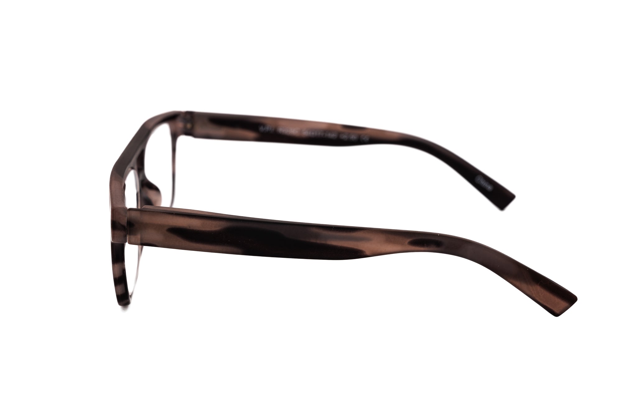 Baron reading glasses by Bolero Eyewear in gray tortoise polycarbonate with masculine rectangular silhouette side angle view