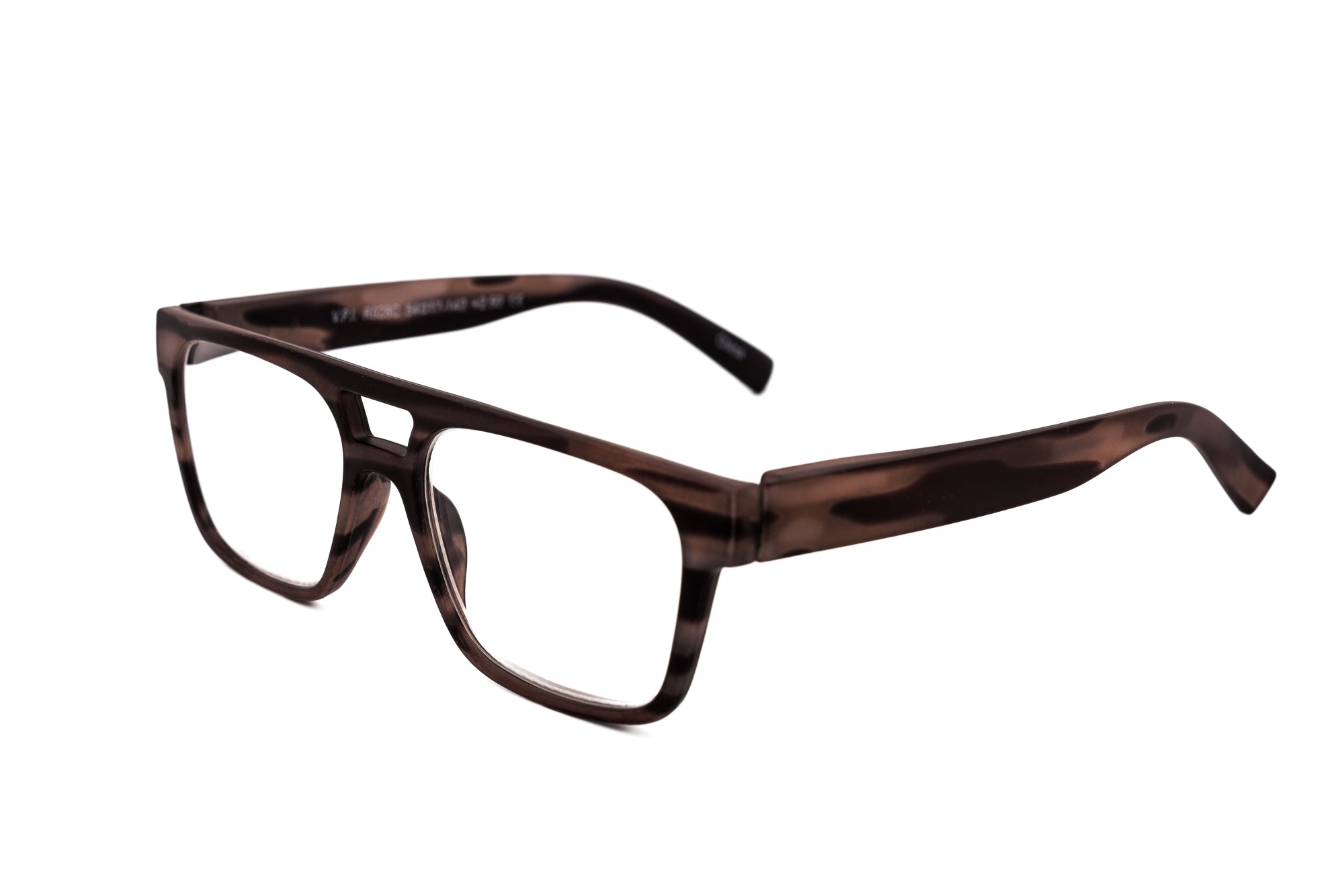 Baron reading glasses by Bolero Eyewear in gray tortoise polycarbonate with masculine rectangular silhouette