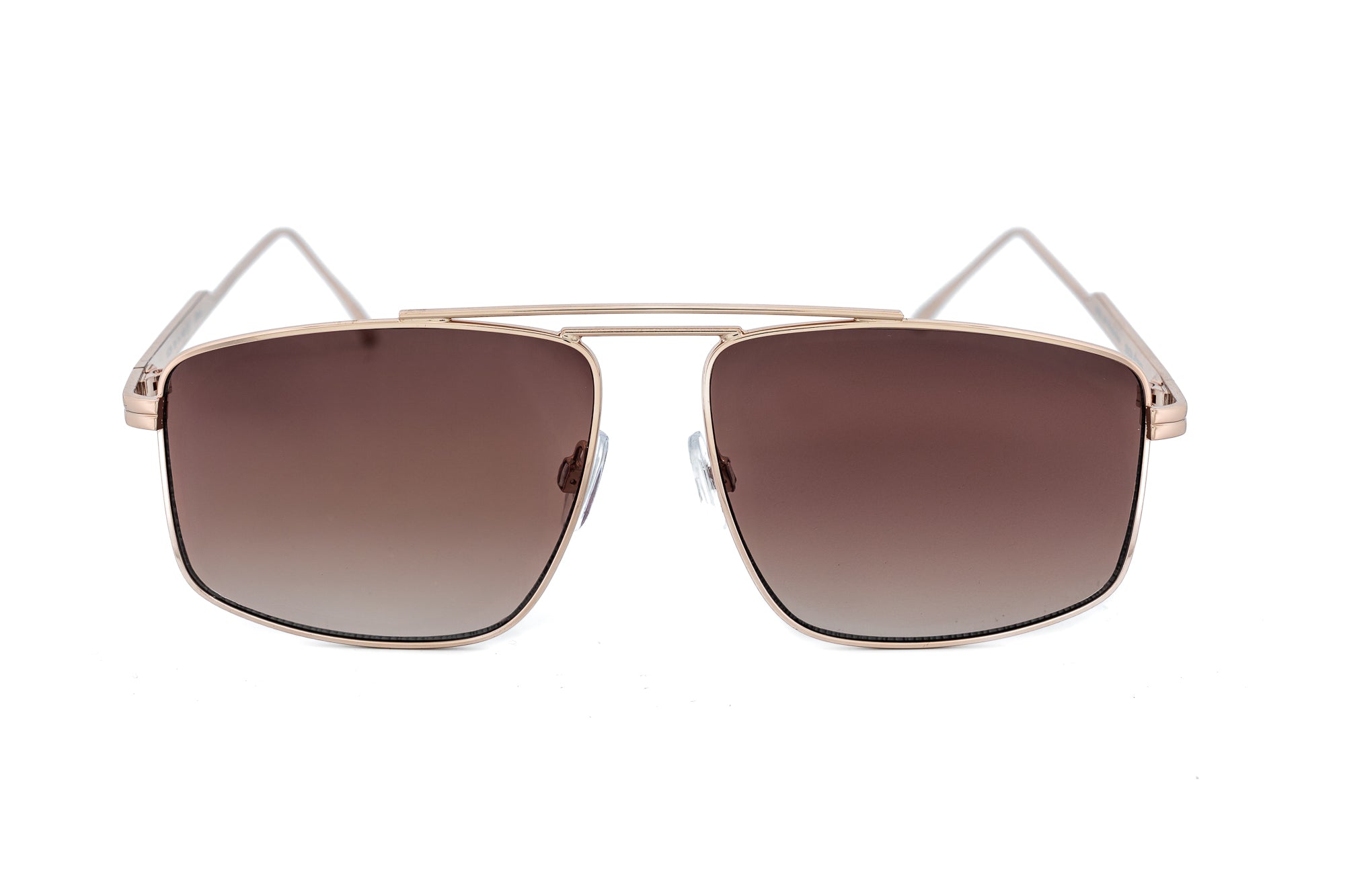 Bramante by Bolero Eyewear gold geometric aviator sunglasses with brown UV lenses front angle view