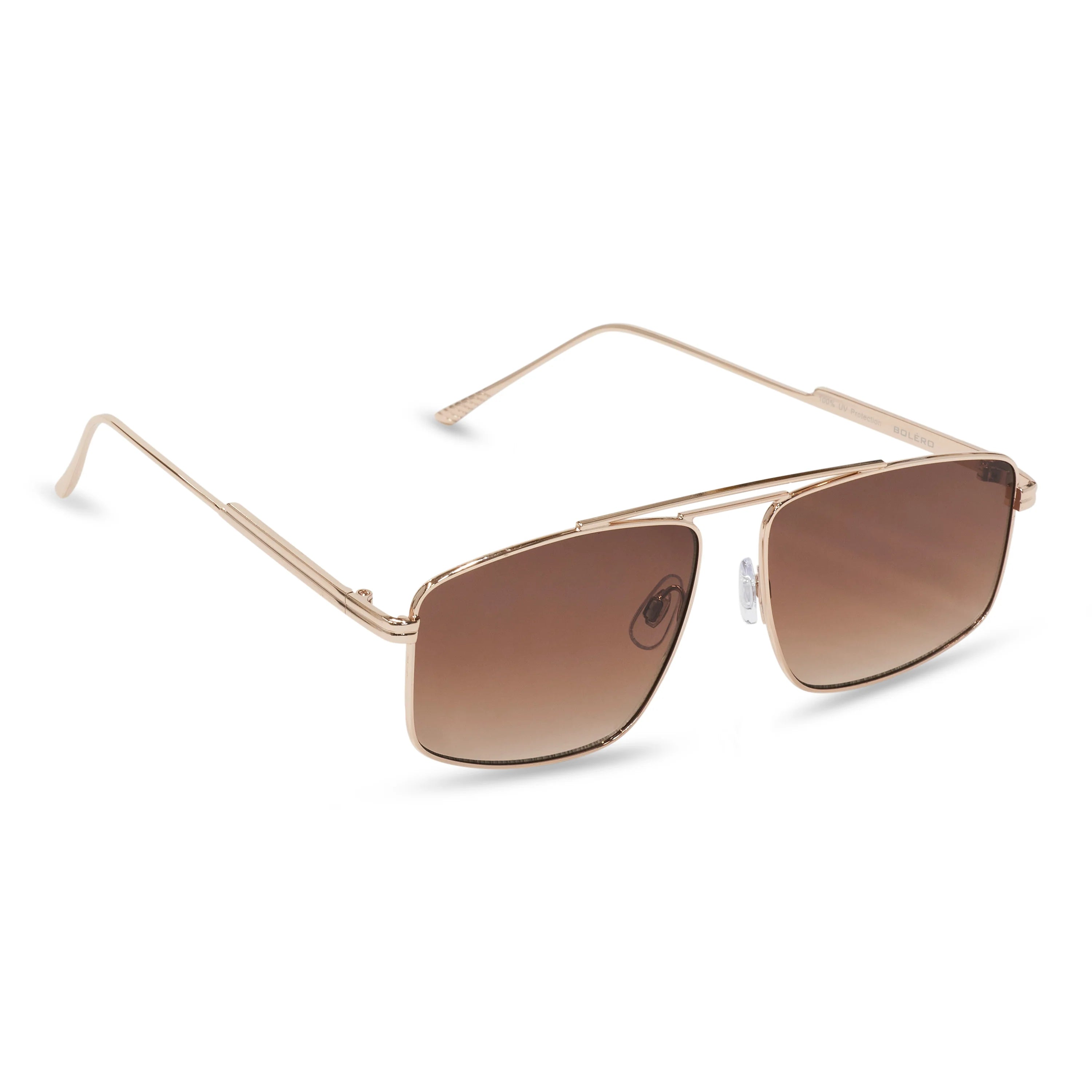 Bramante by Bolero Eyewear gold geometric aviator sunglasses with brown UV lenses rear three-quarter angle view