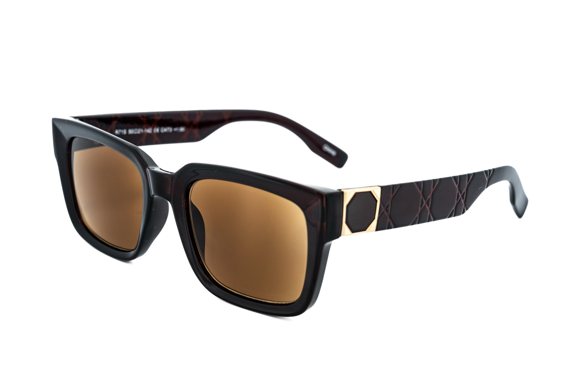 Brivelle sun readers by Bolero Eyewear in black tortoise frame with geometric gold temples