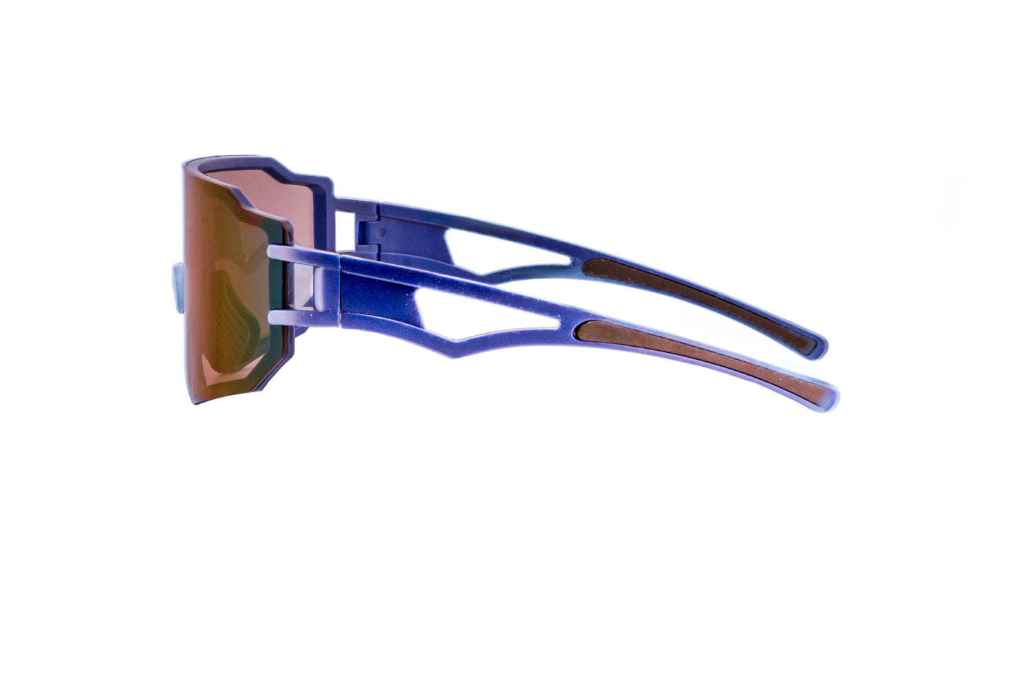 Caleb by Boléro Eyewear blue shield sunglasses with blue mirror sport lens side angle view
